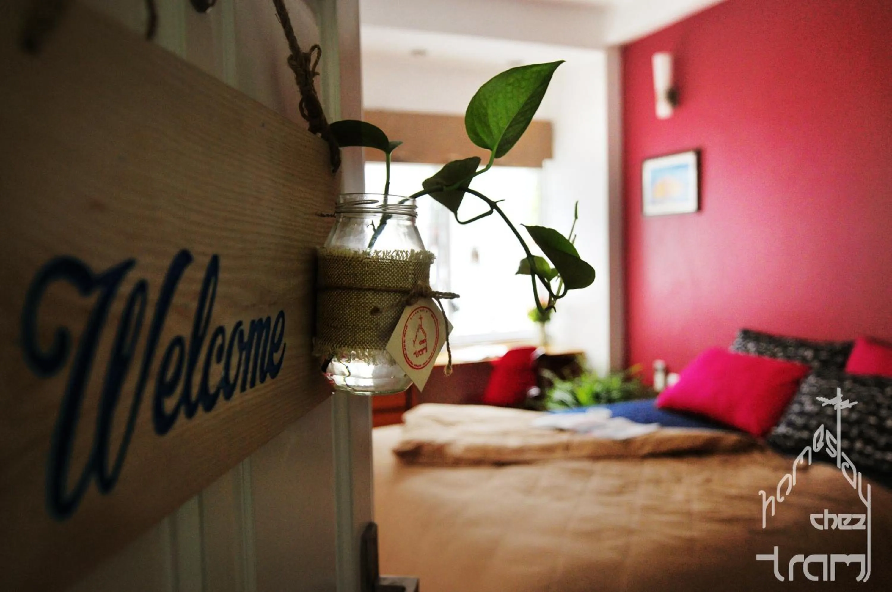 Decorative detail, Bed in Chez Tram Homestay