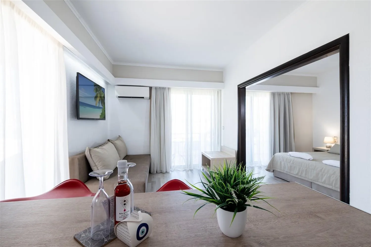 Living room, Bed in Terinikos Sunny Garden Hotel & Junior Suites New Renovation 2025