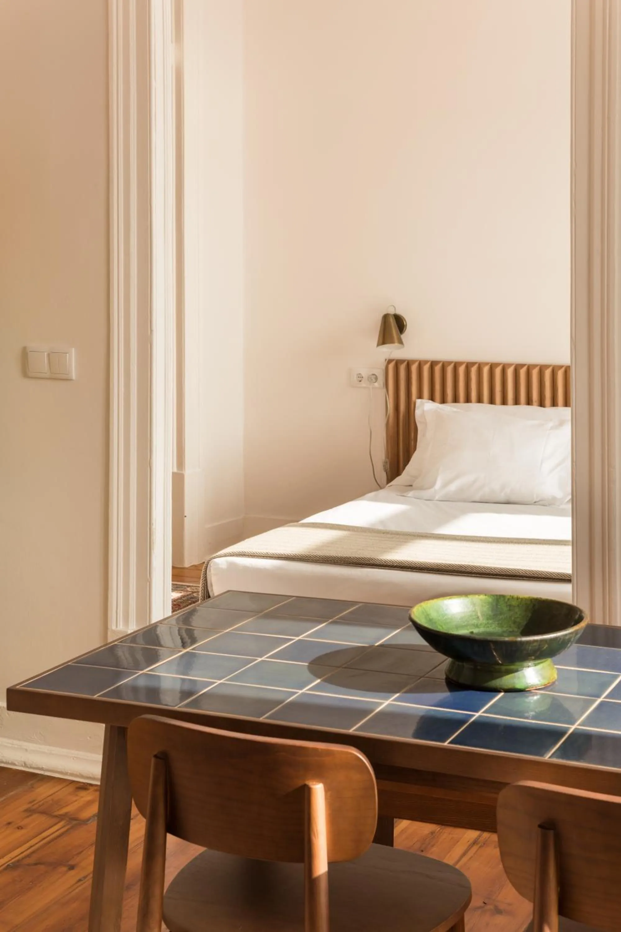 Decorative detail, Bed in The Visionaire Apartments