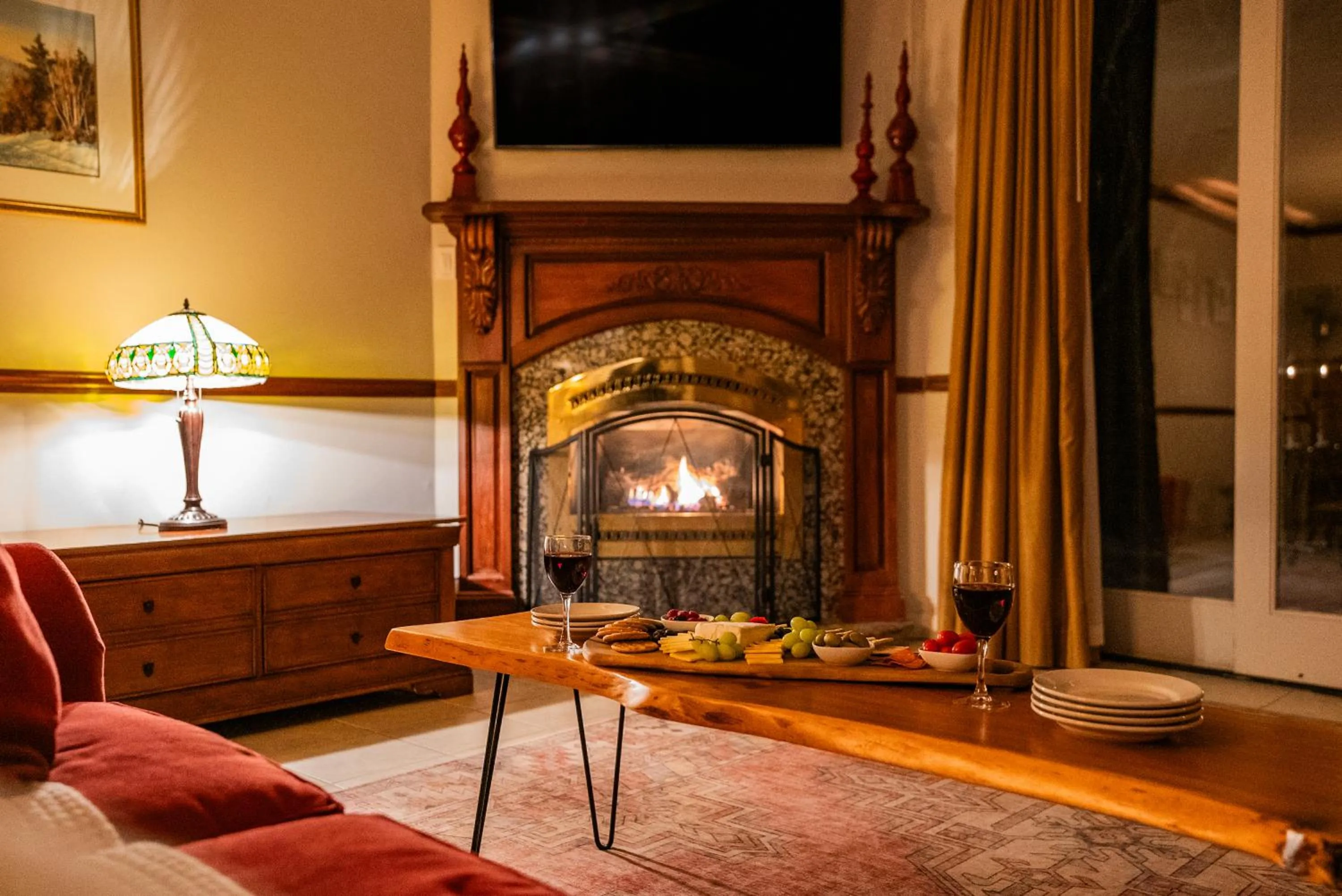 fireplace in Nordic Village Condominium Resort