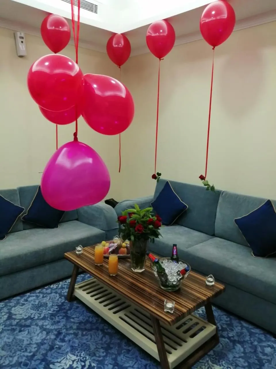 Seating area in Swiss Blue serviced Apartments- Al Zahra