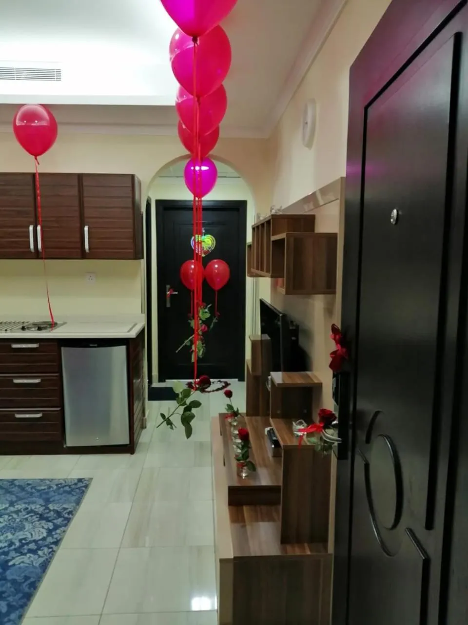 Communal kitchen in Swiss Blue serviced Apartments- Al Zahra