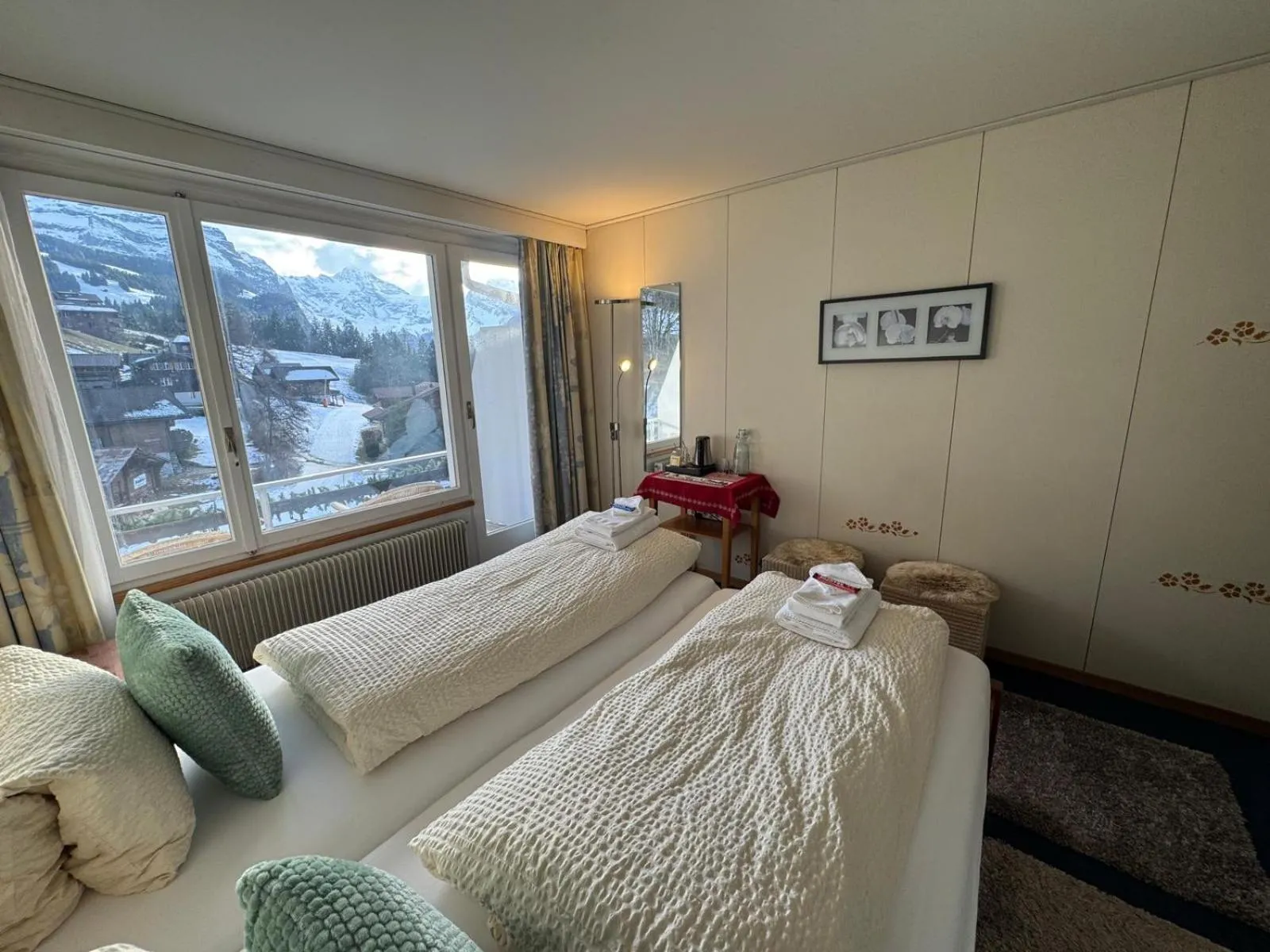 Bed in Guest Rooms with a great view at Residence Brunner