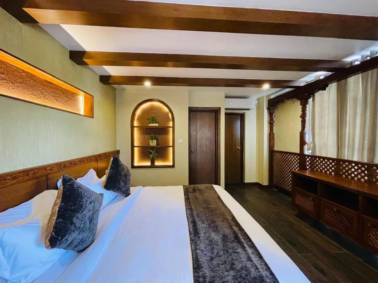 Bedroom, Bed in Timber House by Tara Group