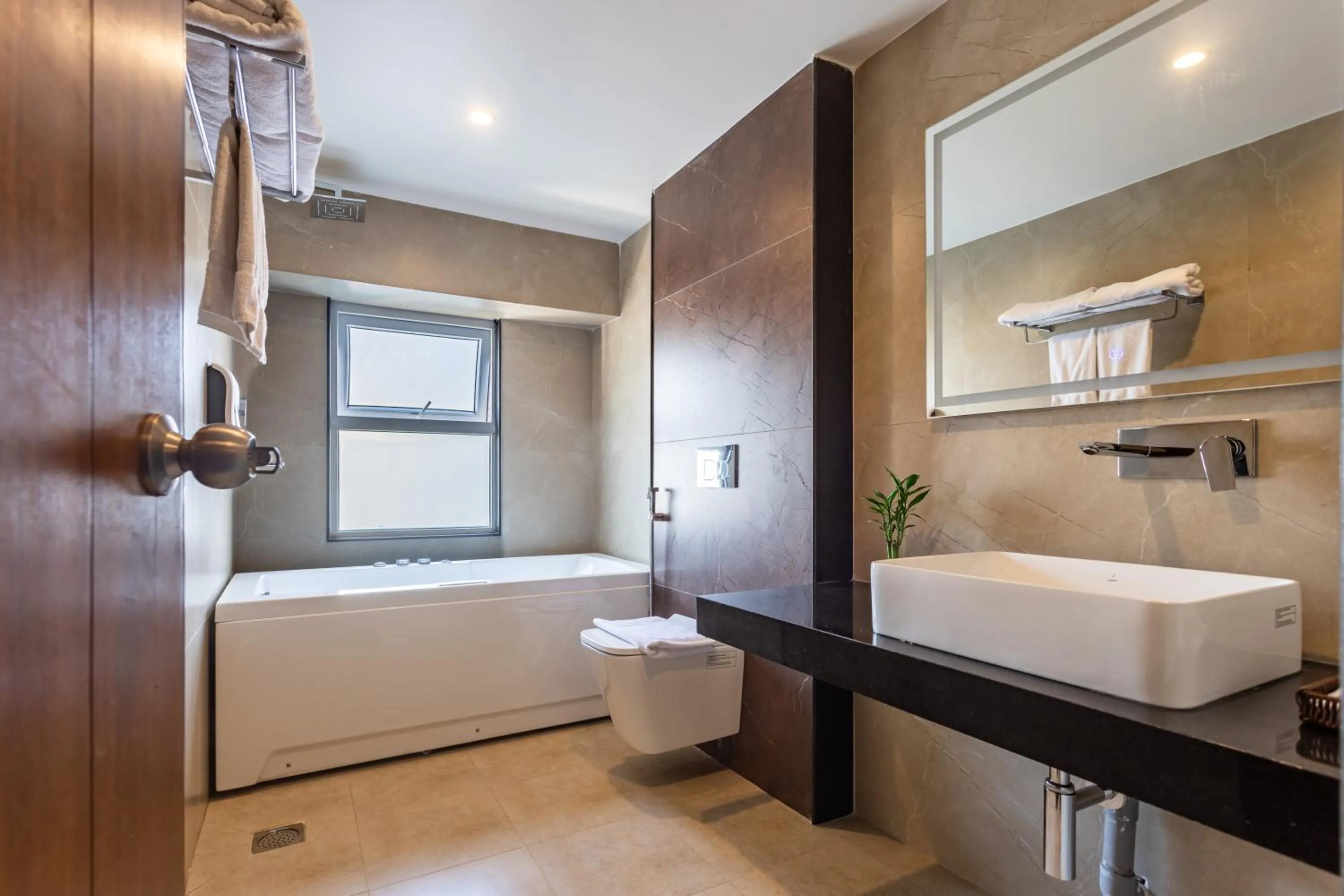 Bathroom, Bed in Timber House by Tara Group