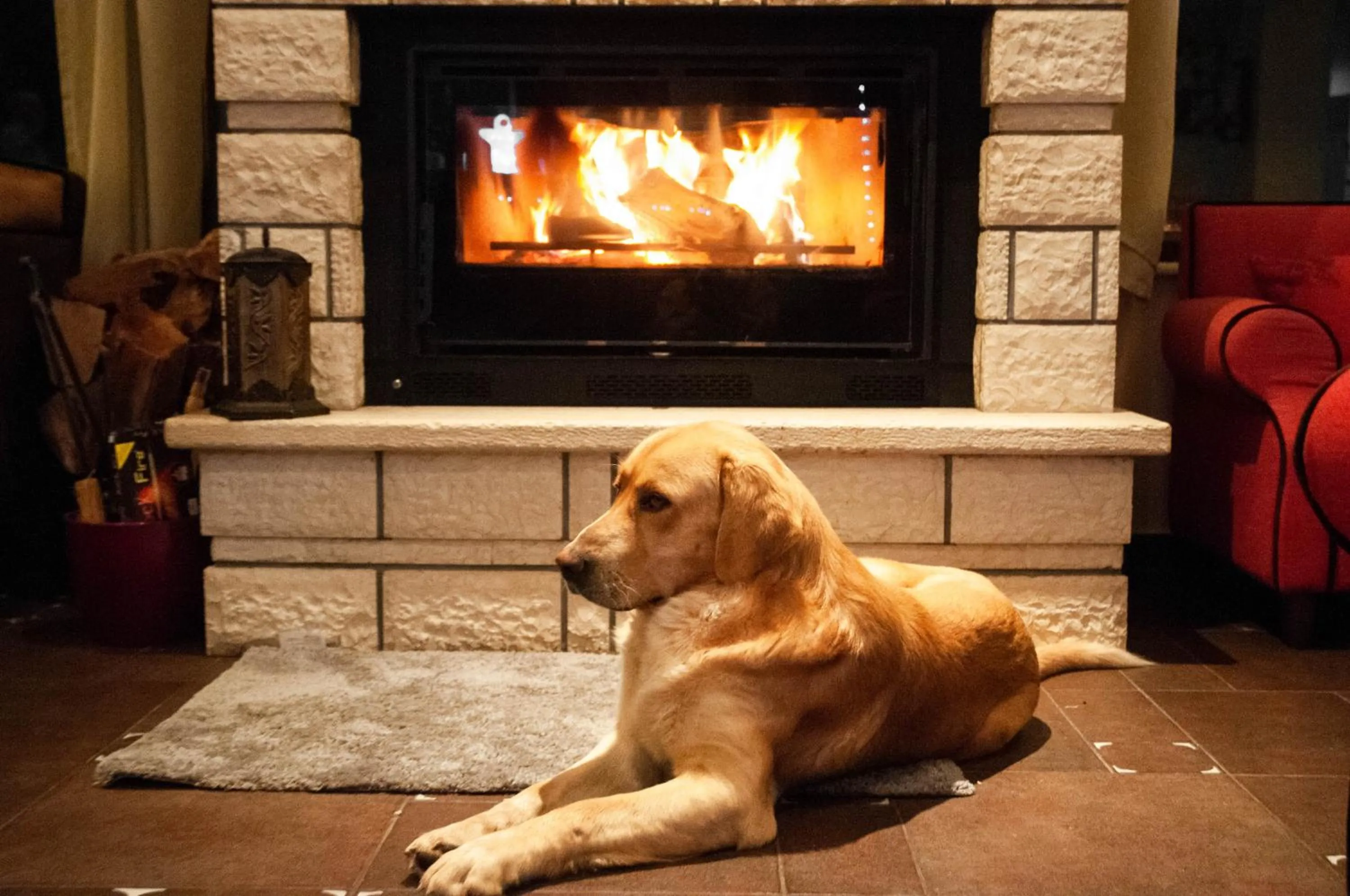 fireplace in Melegos Inn Hotel