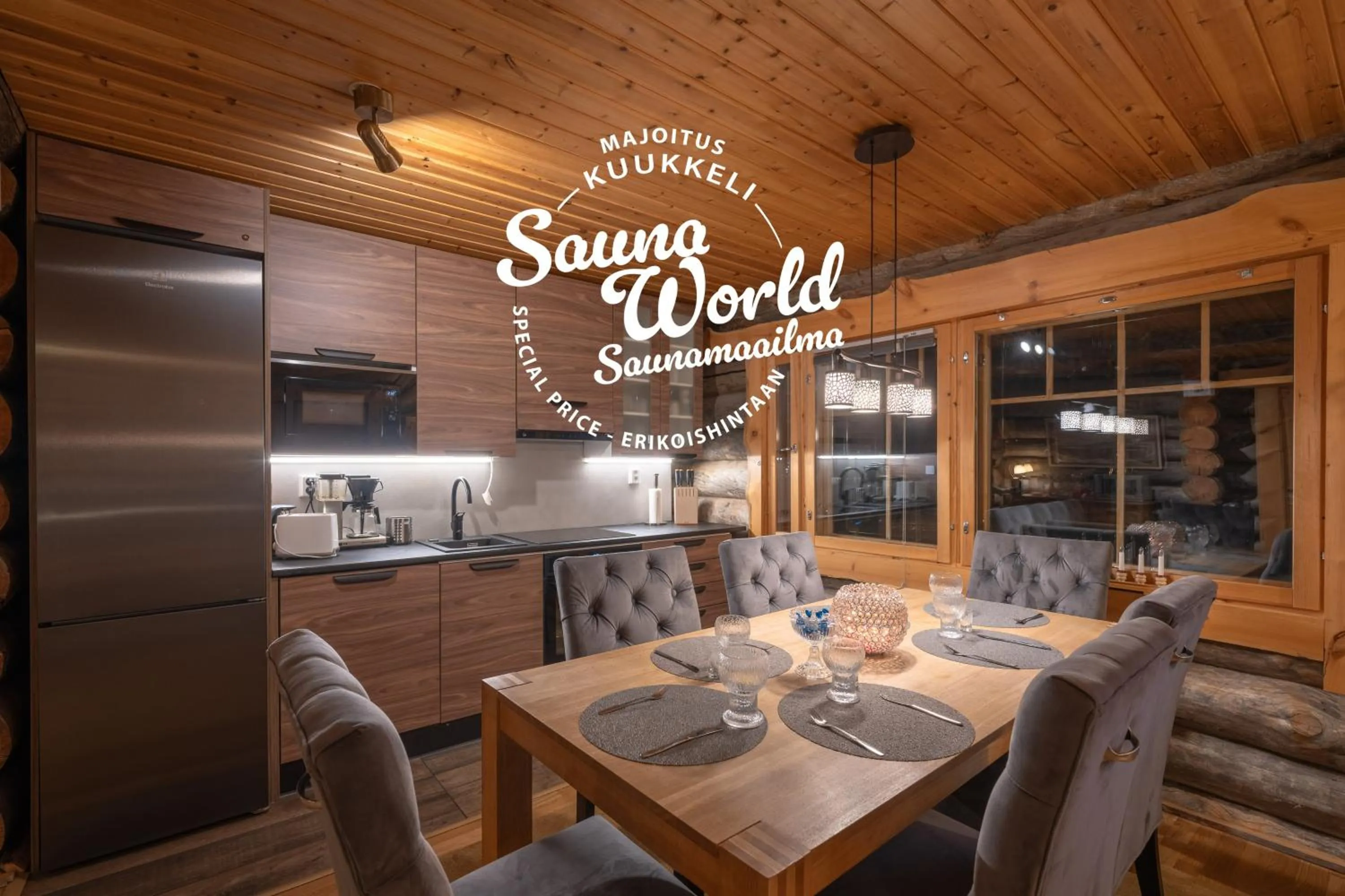 Kitchen or kitchenette in Kuukkeli Log Houses Villa Aurora "Pupula"