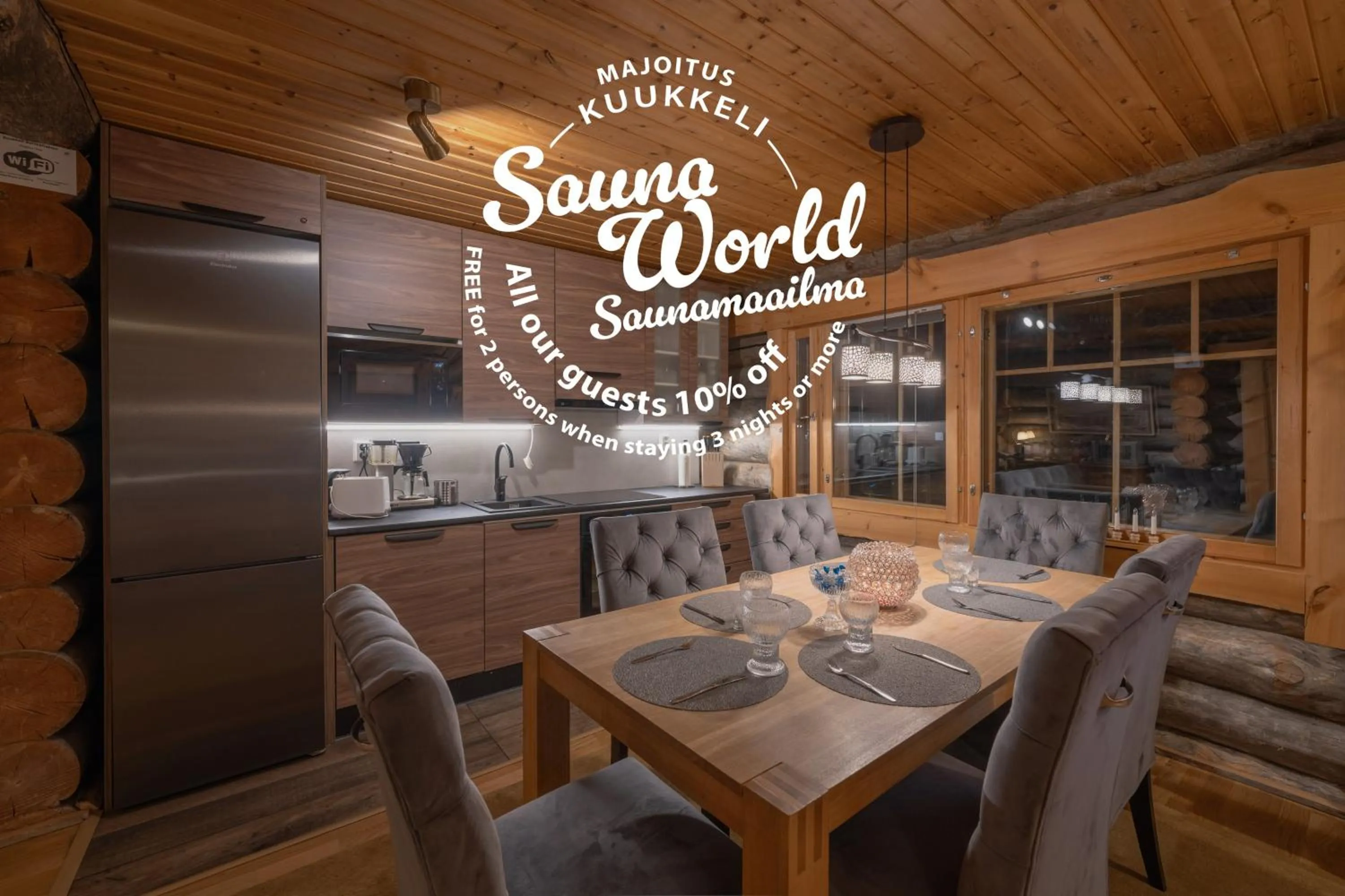 Kitchen or kitchenette in Kuukkeli Log Houses Villa Aurora "Pupula"