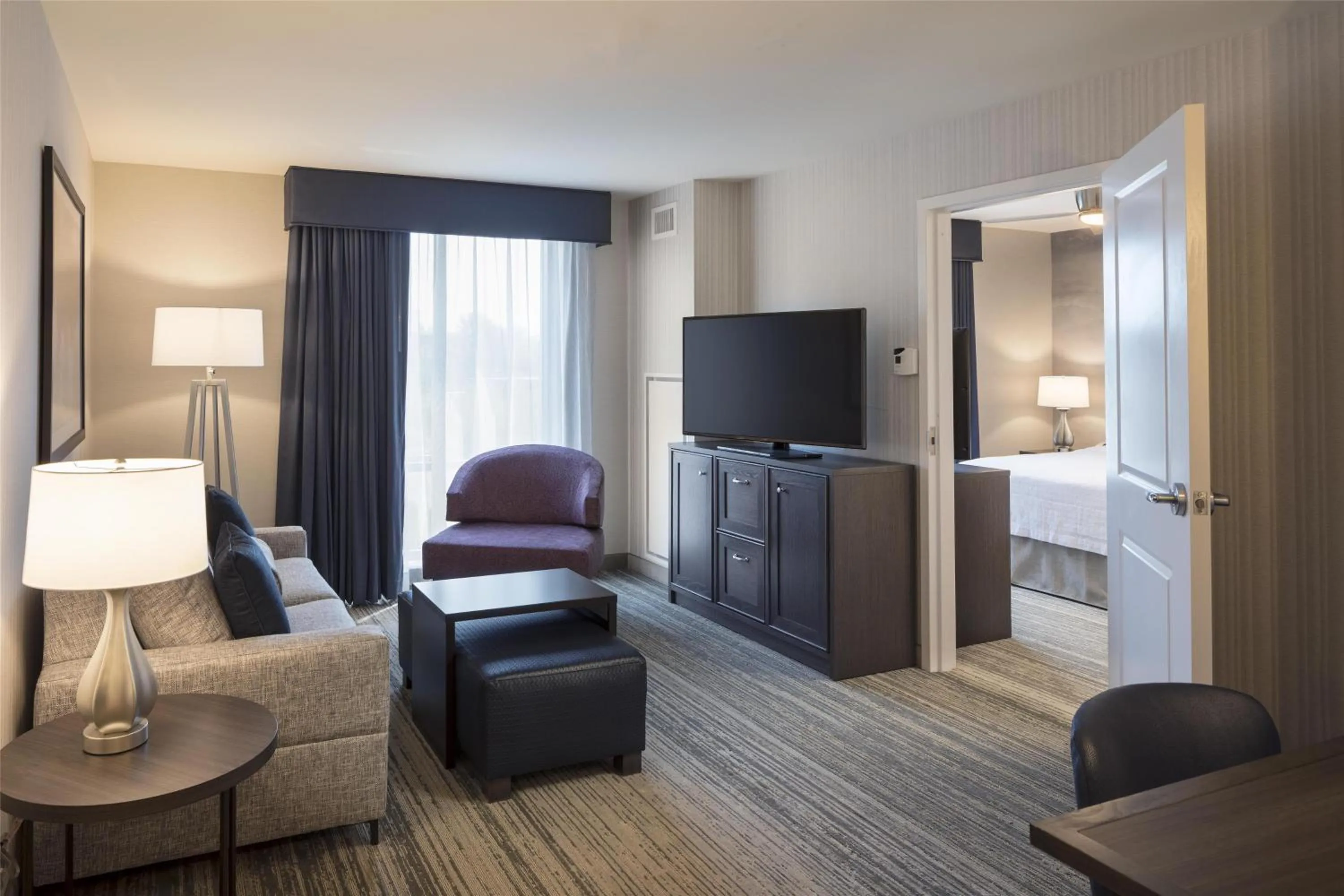 Living room, Bed in Homewood Suites by Hilton Needham Boston