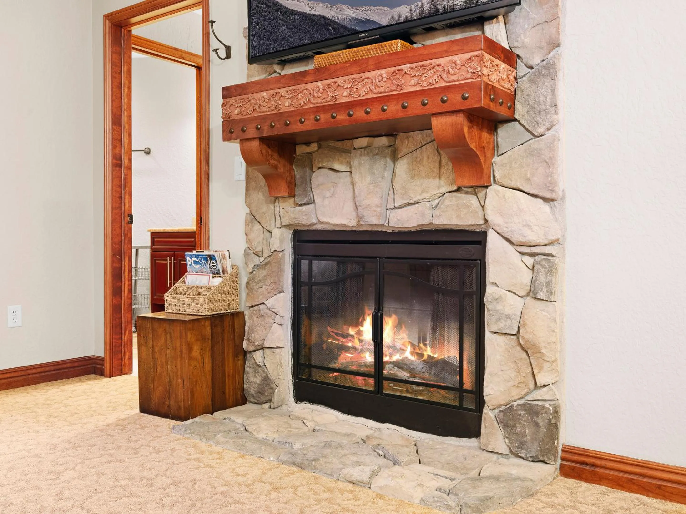 fireplace in Canyons Village Condos by All Seasons Resort Lodging