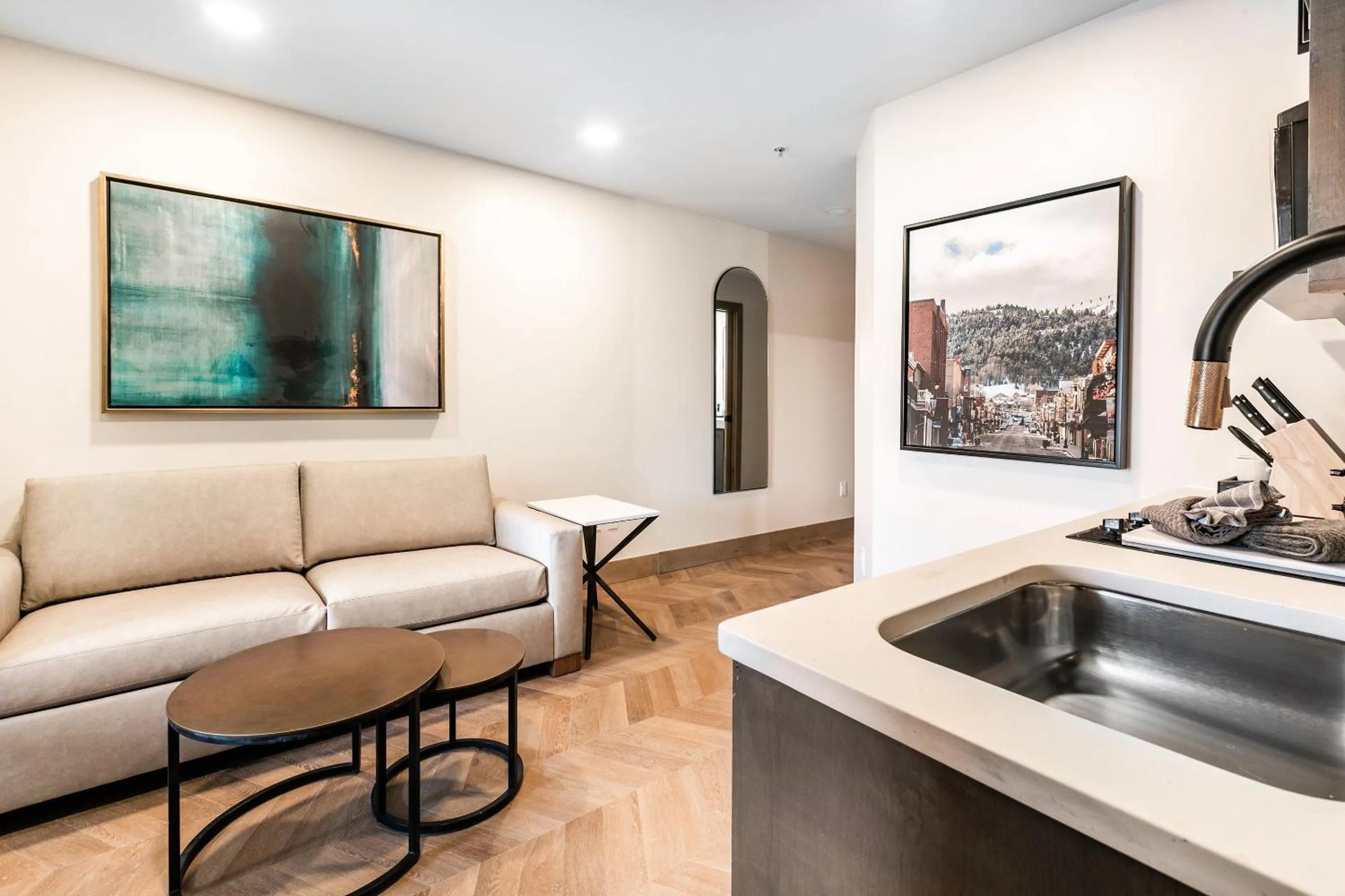 Seating area in Canyons Village Condos by All Seasons Resort Lodging