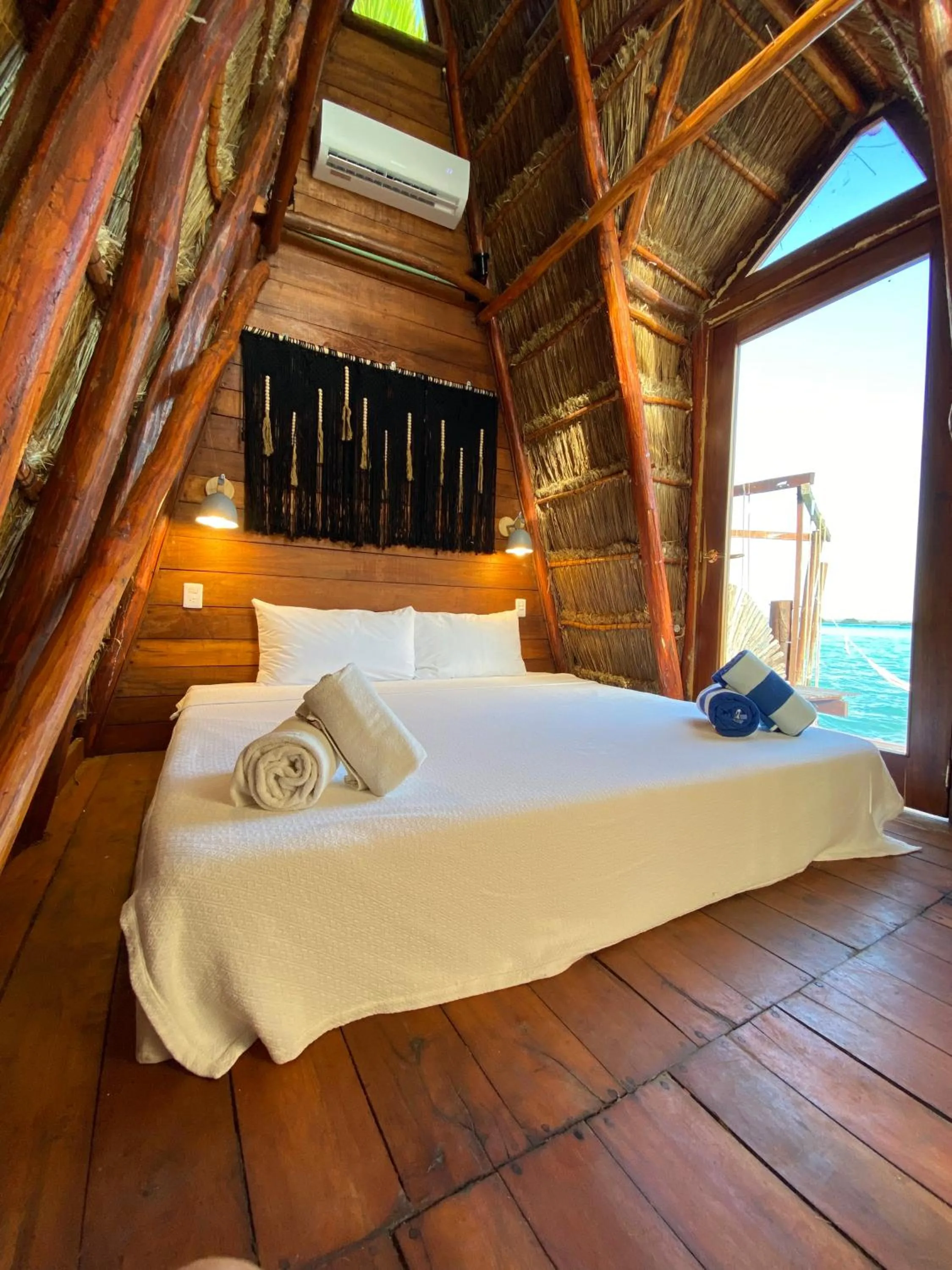 air conditioner, Bed in Hotel CasaBakal - A pie de Laguna - Bacalar