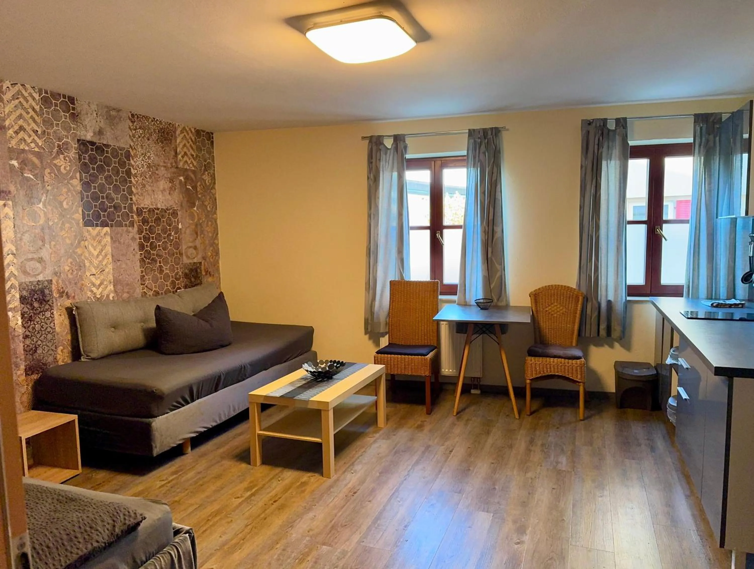 Living room in Hotel "Mythos Apartments" alle Zimmer mit Kochnische, Apartments mit Küche!