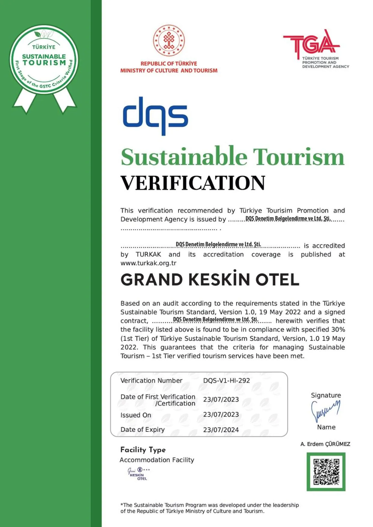 Logo/Certificate/Sign in Grand Keskin Otel