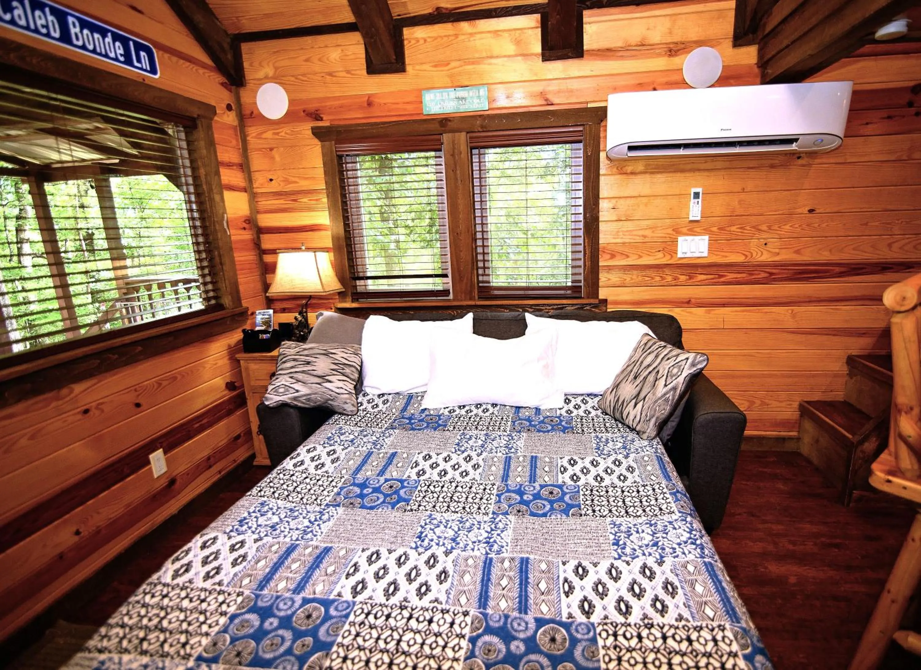 Bed in The Codex - Parker Creek Bend Cabins