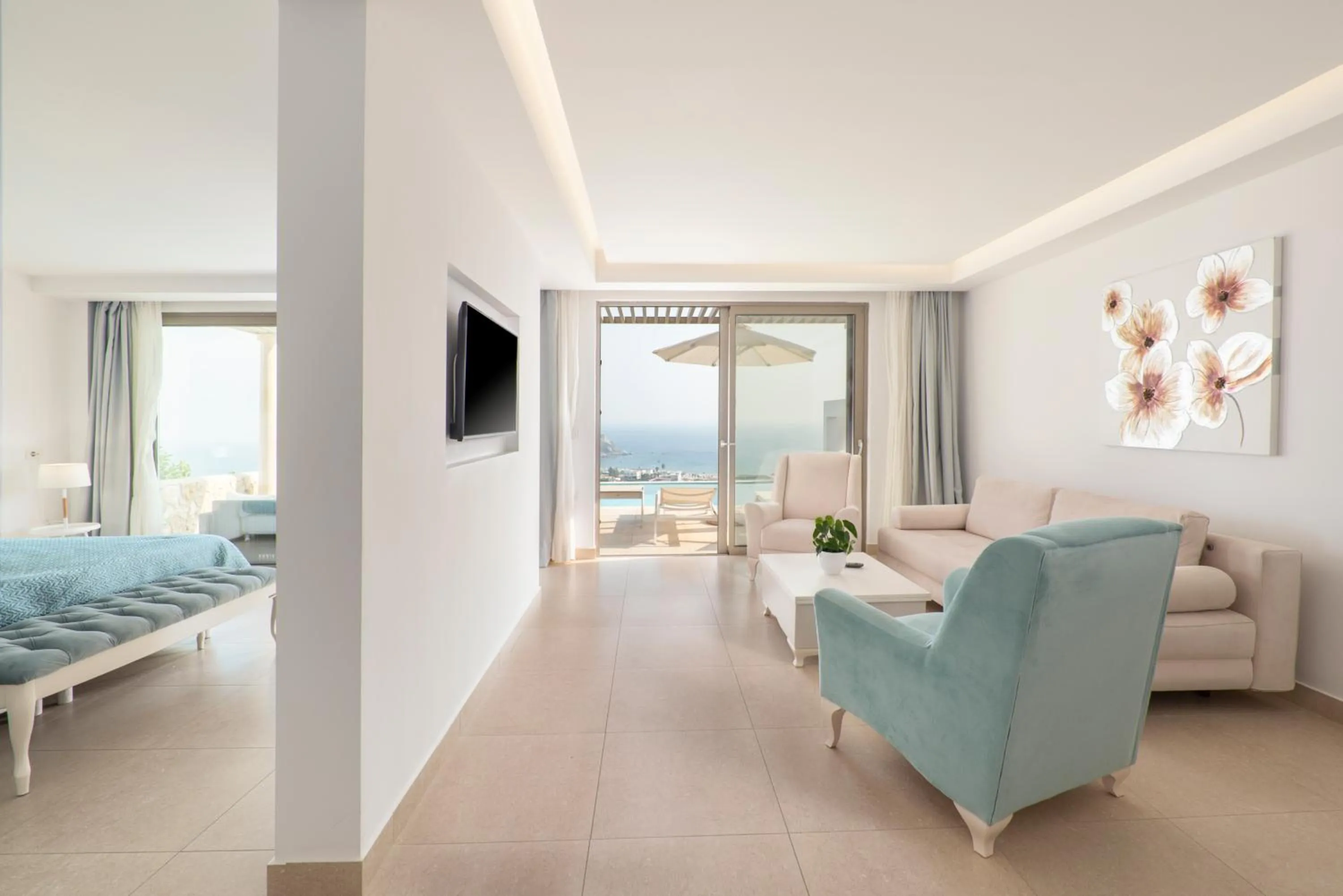 Living room, Bed in White Rock of Kos Hotel - Adults only