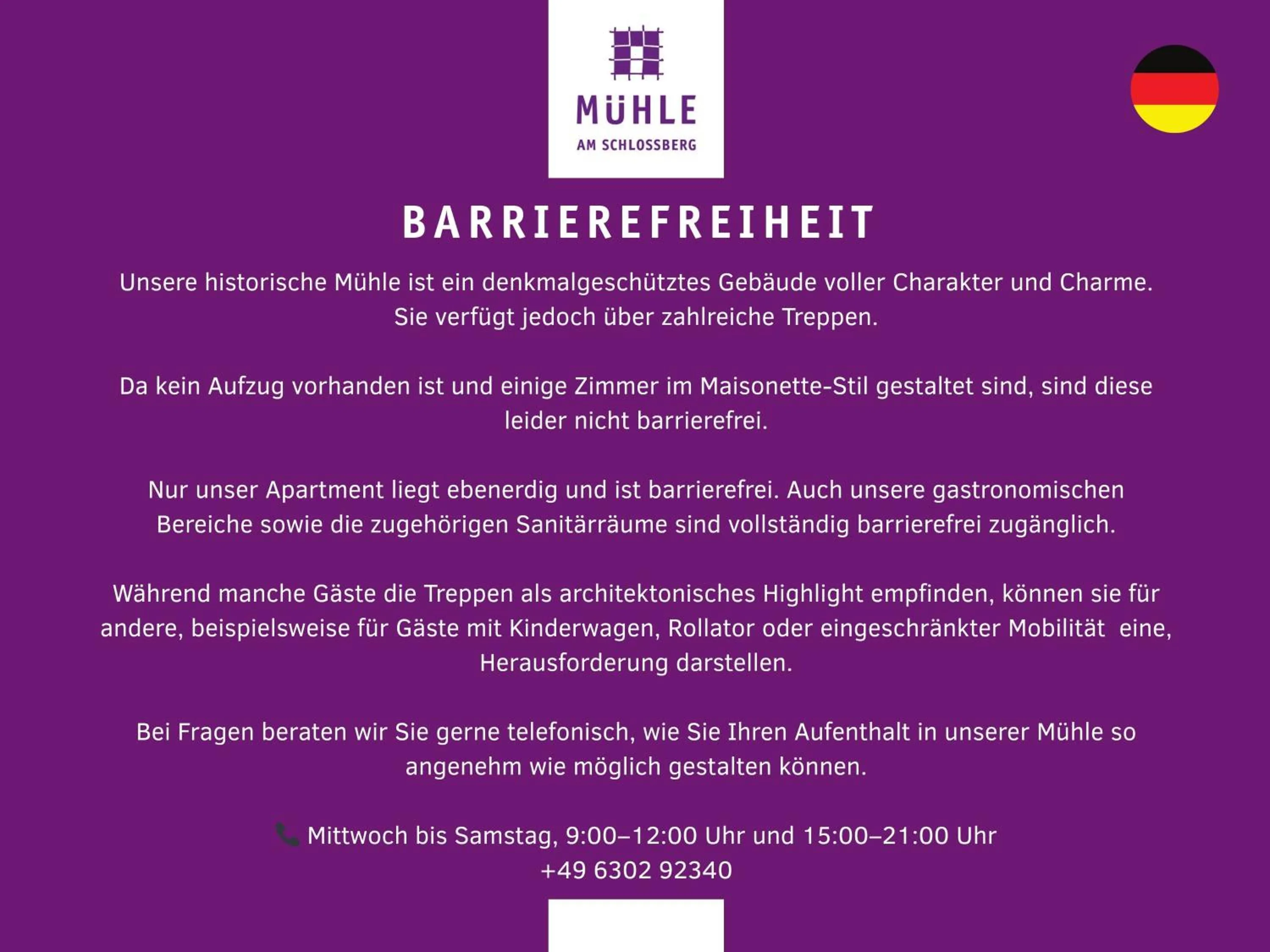 acessibility in Mühle am Schlossberg