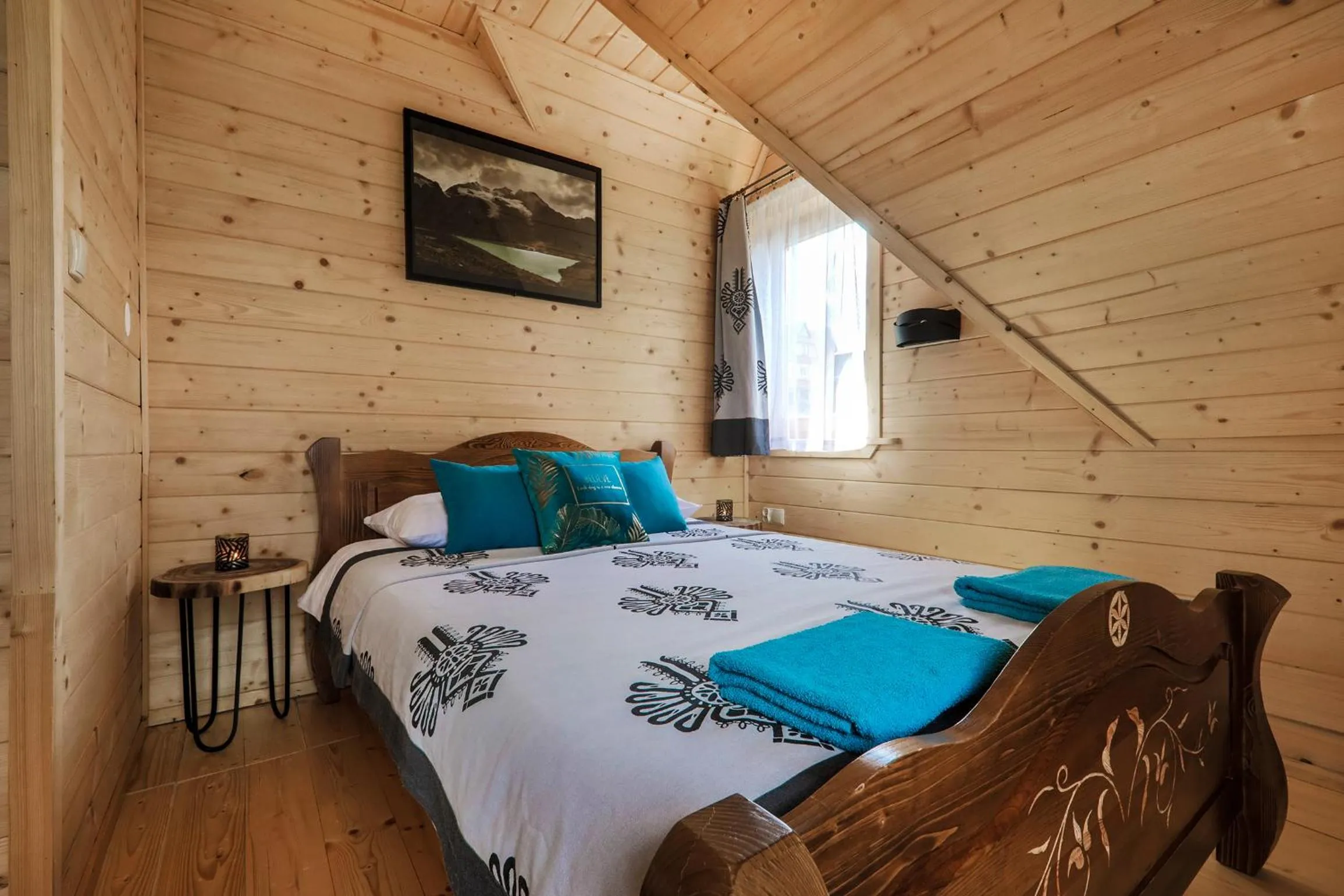 Bedroom, Bed in Domki Górskie Janosik, Kwicoł i Pyzdra Jacuzzi, Sauna