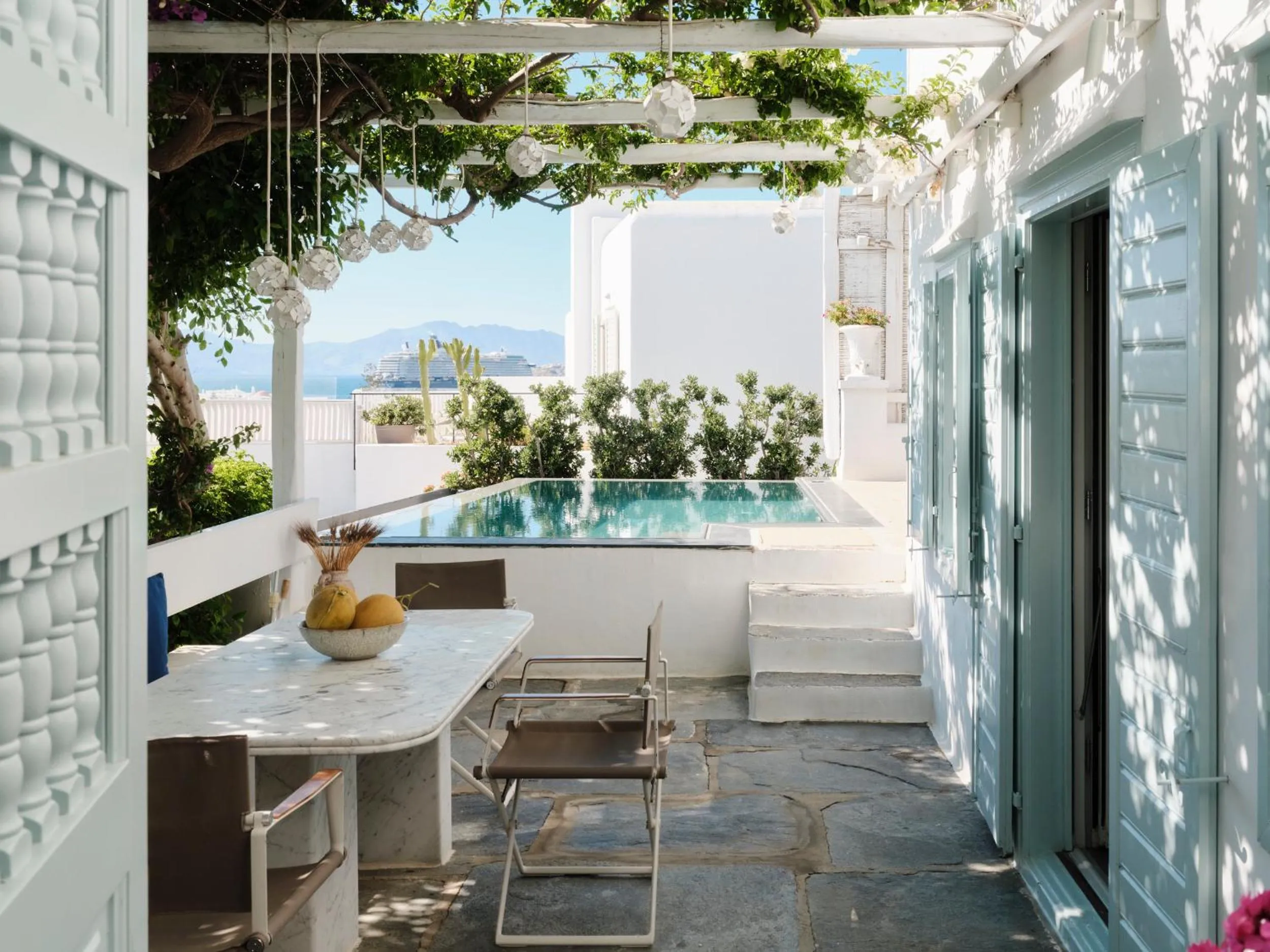 Patio in Belvedere Mykonos - Main Hotel - The Leading Hotels of the World