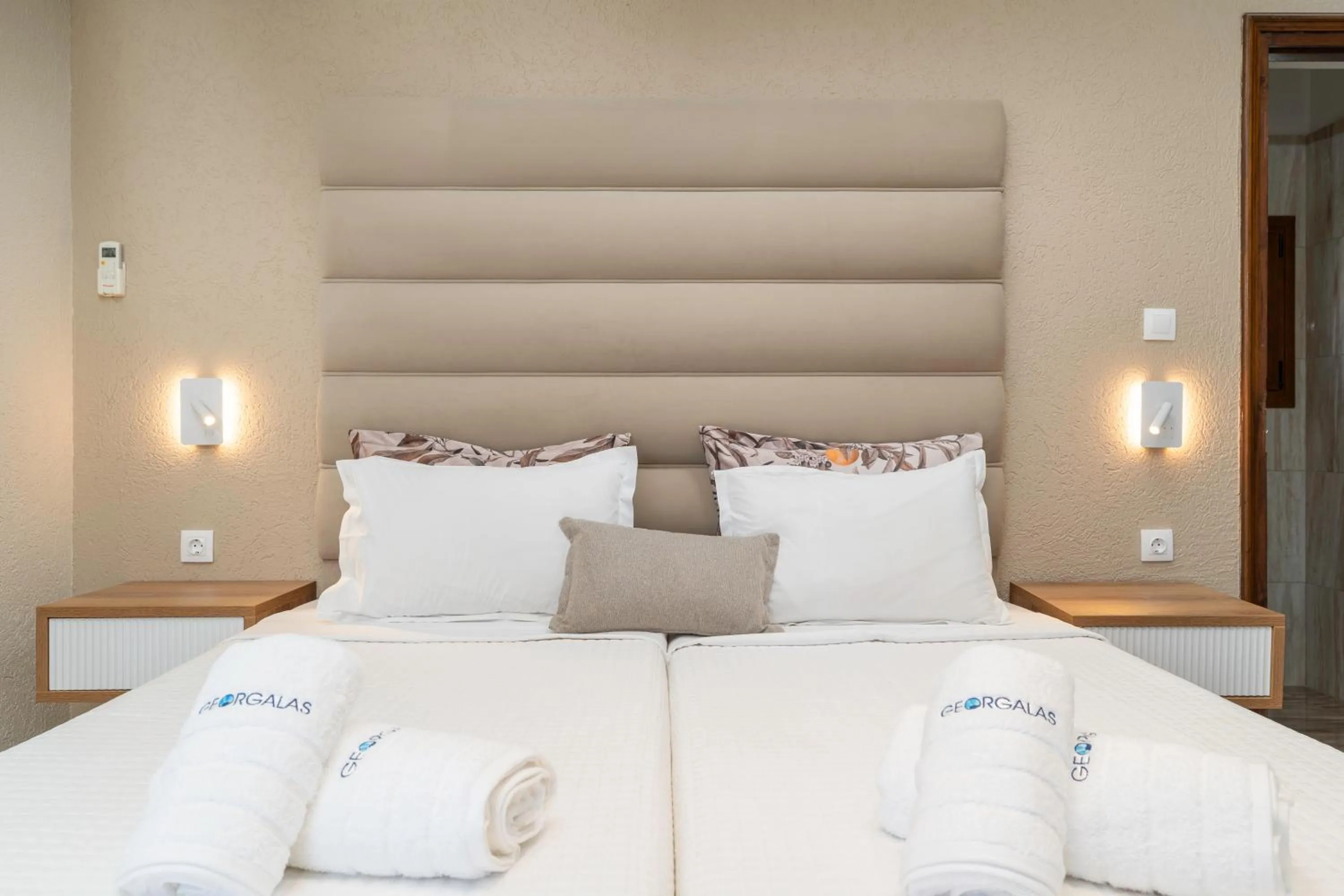 View (from property/room), Bed in Georgalas Sun Beach Resort