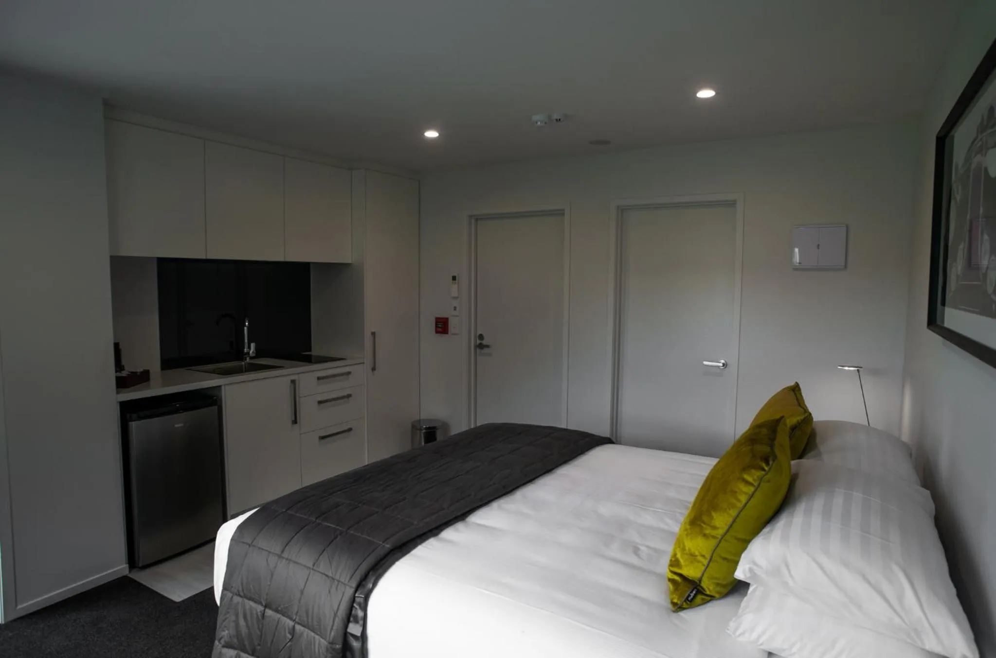 Shower, Bed in Central Park Apartments