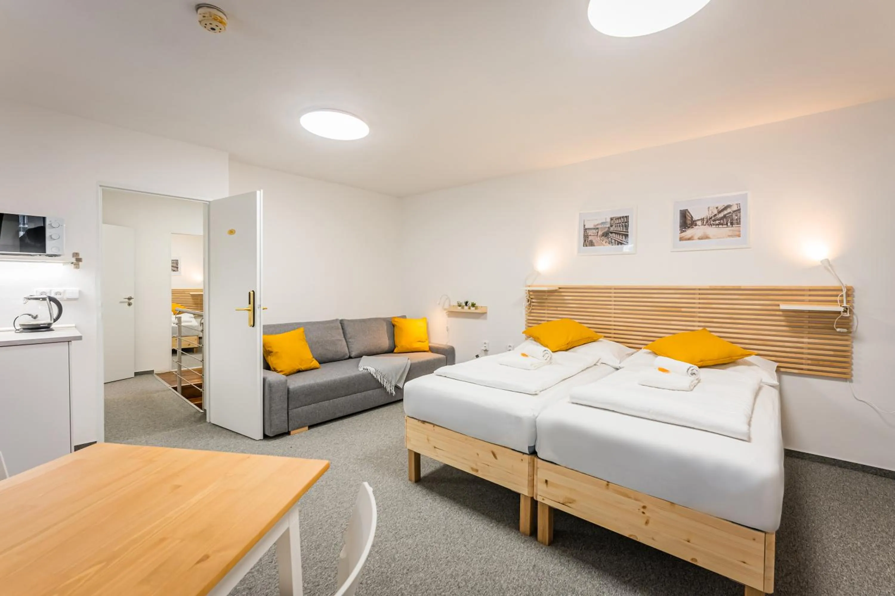 Kitchen or kitchenette, Bed in Self-service Hotel Ostaš Praha