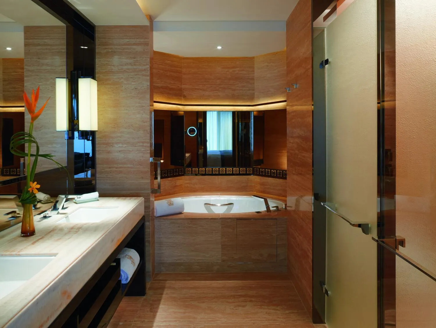Bathroom, Bed in The Ritz-Carlton, Hong Kong