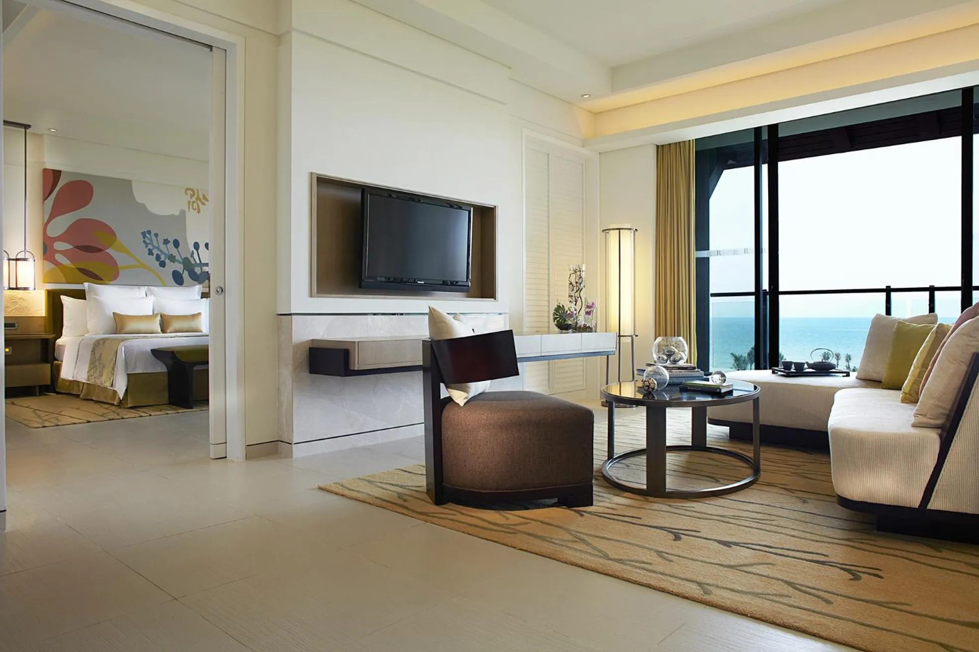 Living room, Bed in Renaissance Sanya Haitang Bay Resort