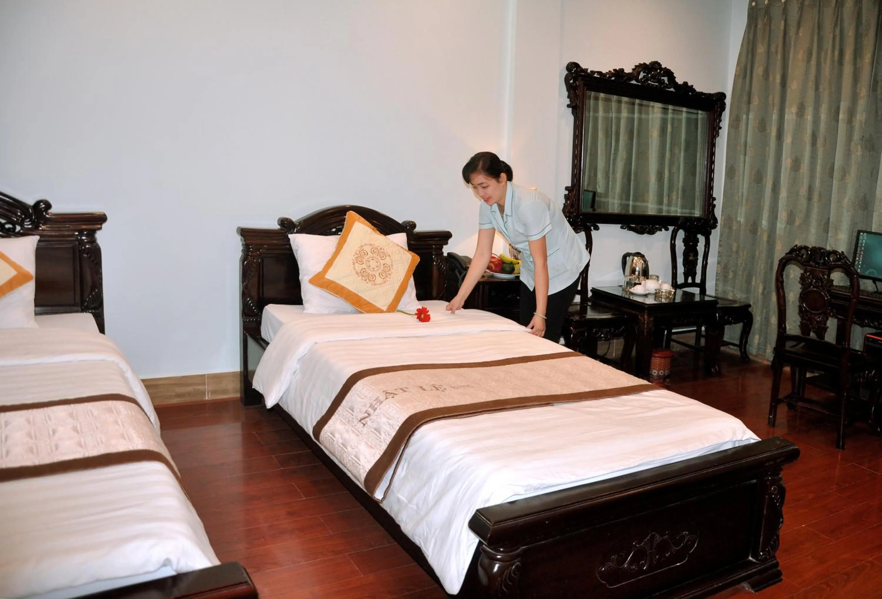 Bed in Thai Binh II Hotel