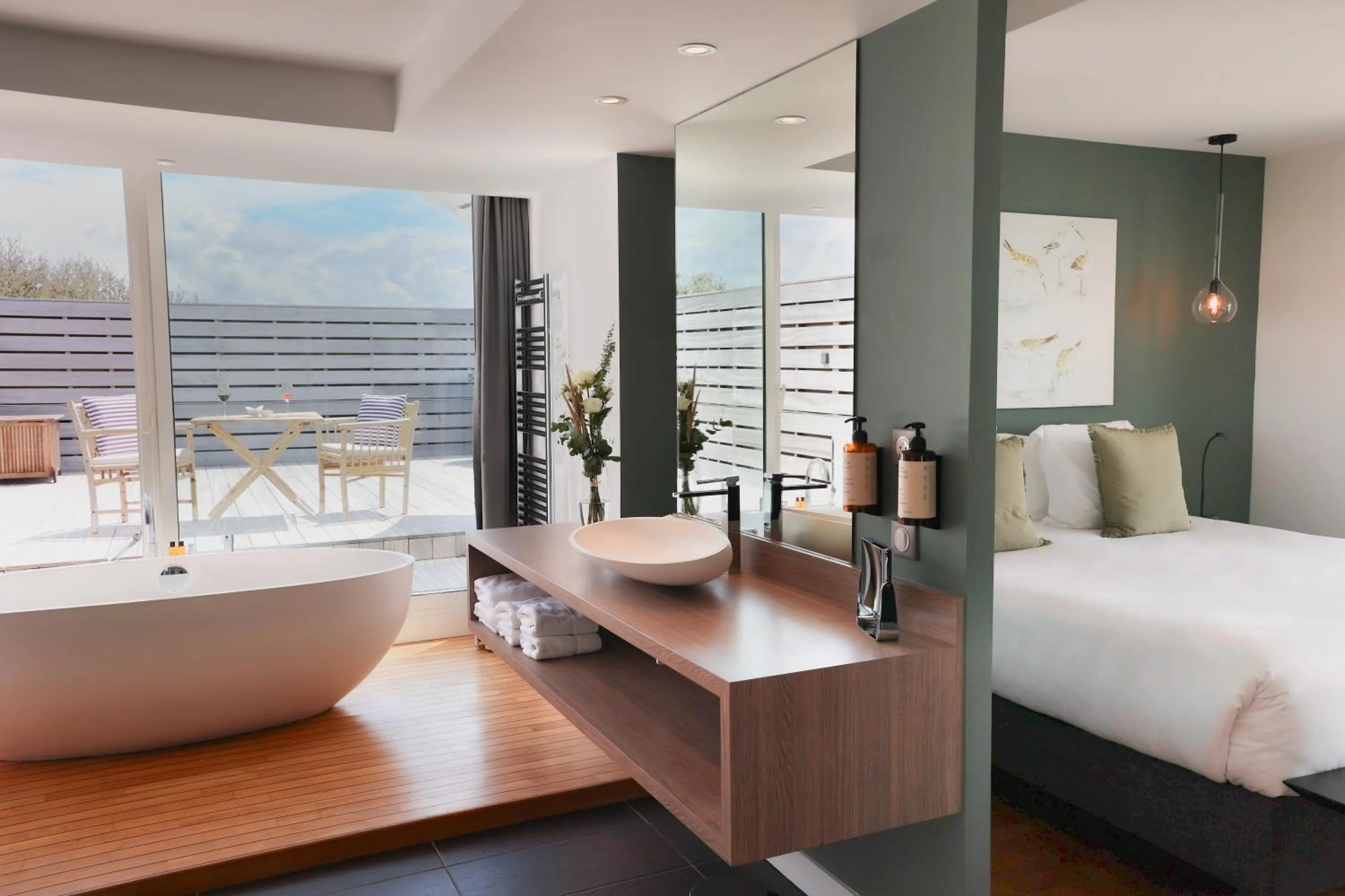 Bathroom, Bed in Hôtel & Spa Le Grand Large