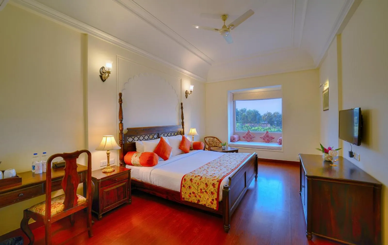 Seating area, Bed in WelcomHeritage Mount Valley Resort Ranthambore