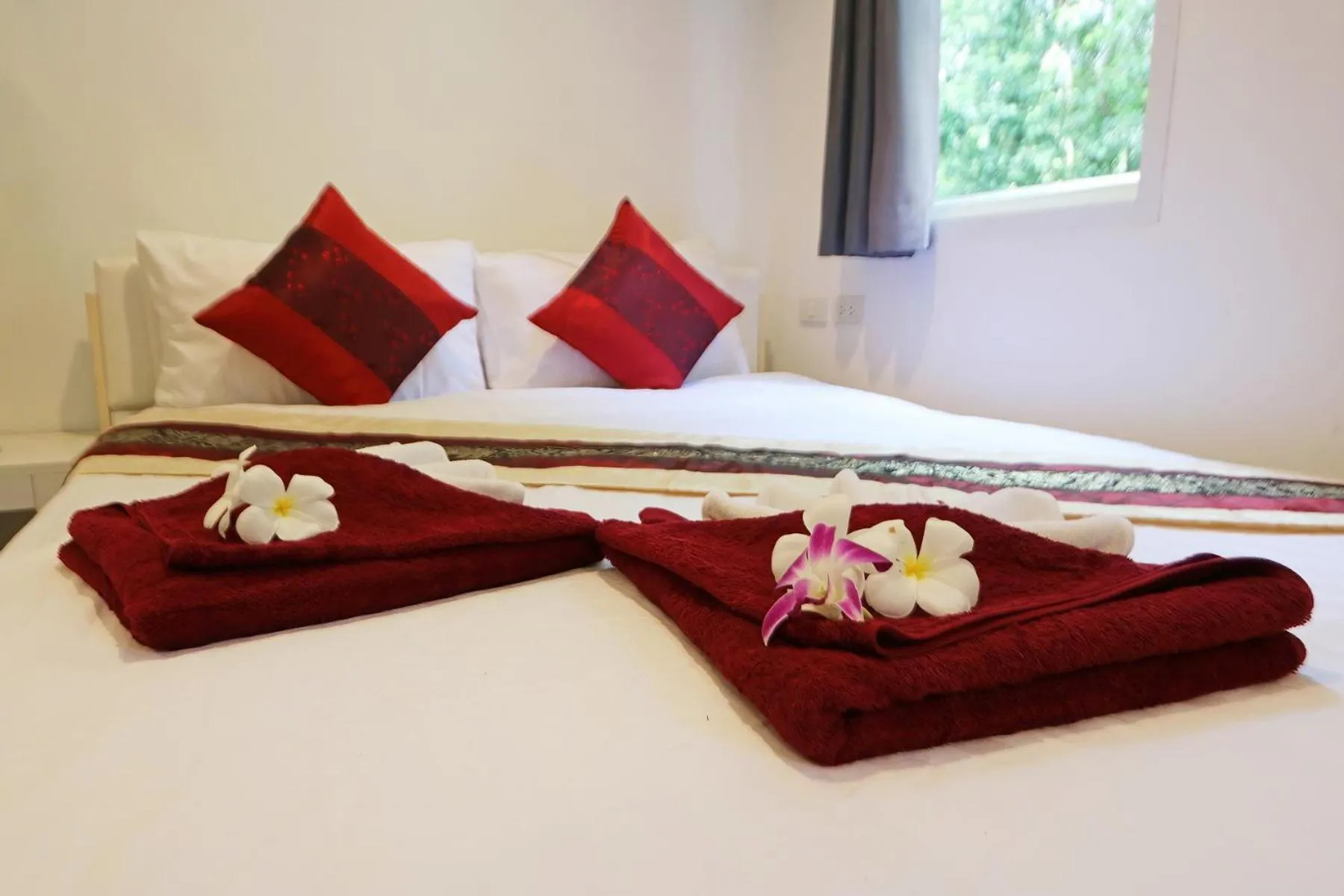 towels, Bed in White Flower Lanta