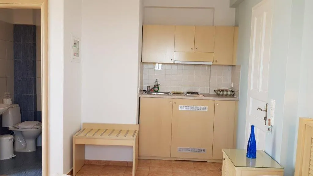 kitchen in Aigaio Studios tinos