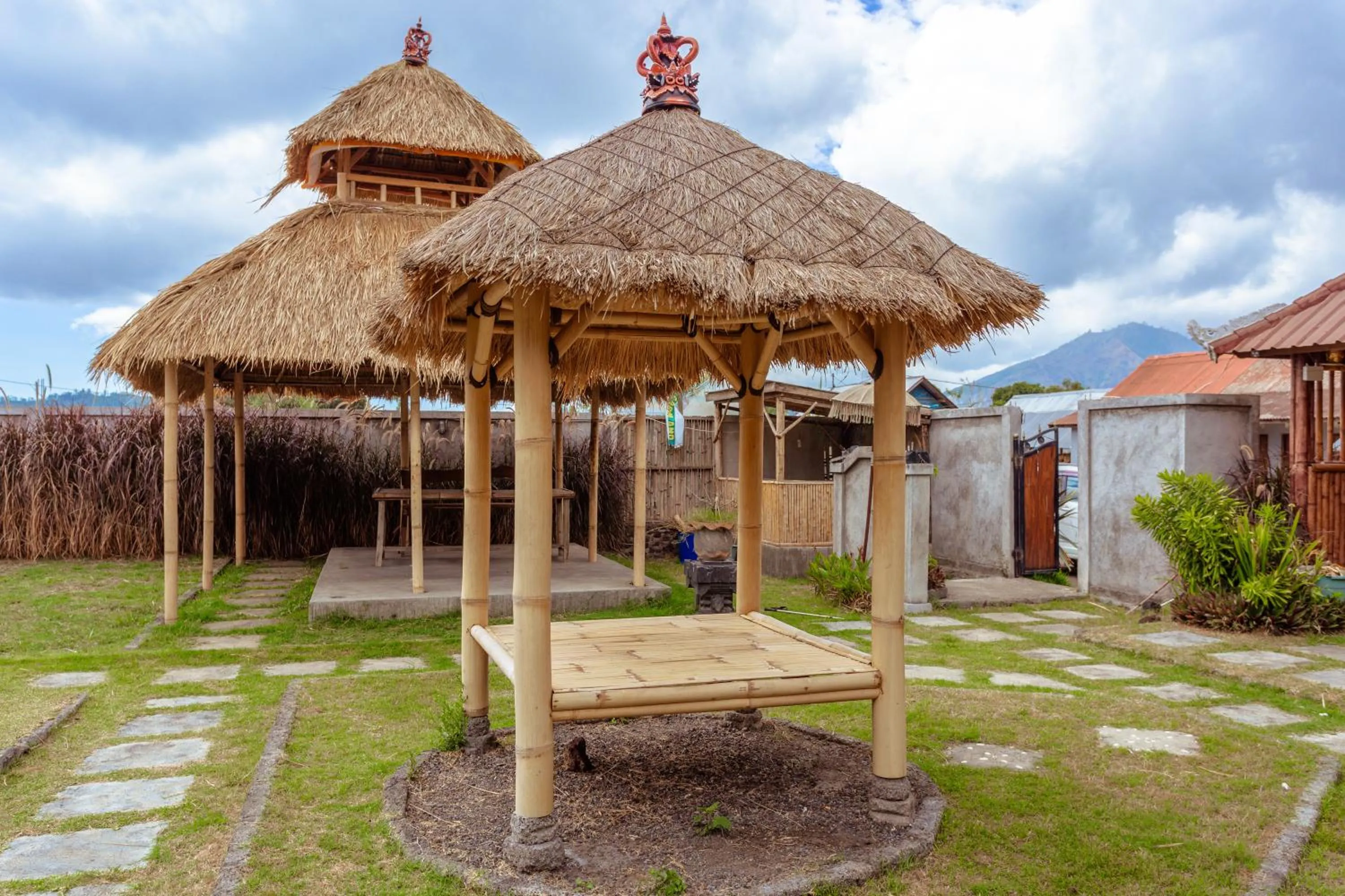 Seating area in Batur Bamboo Cabin by ecommerceloka