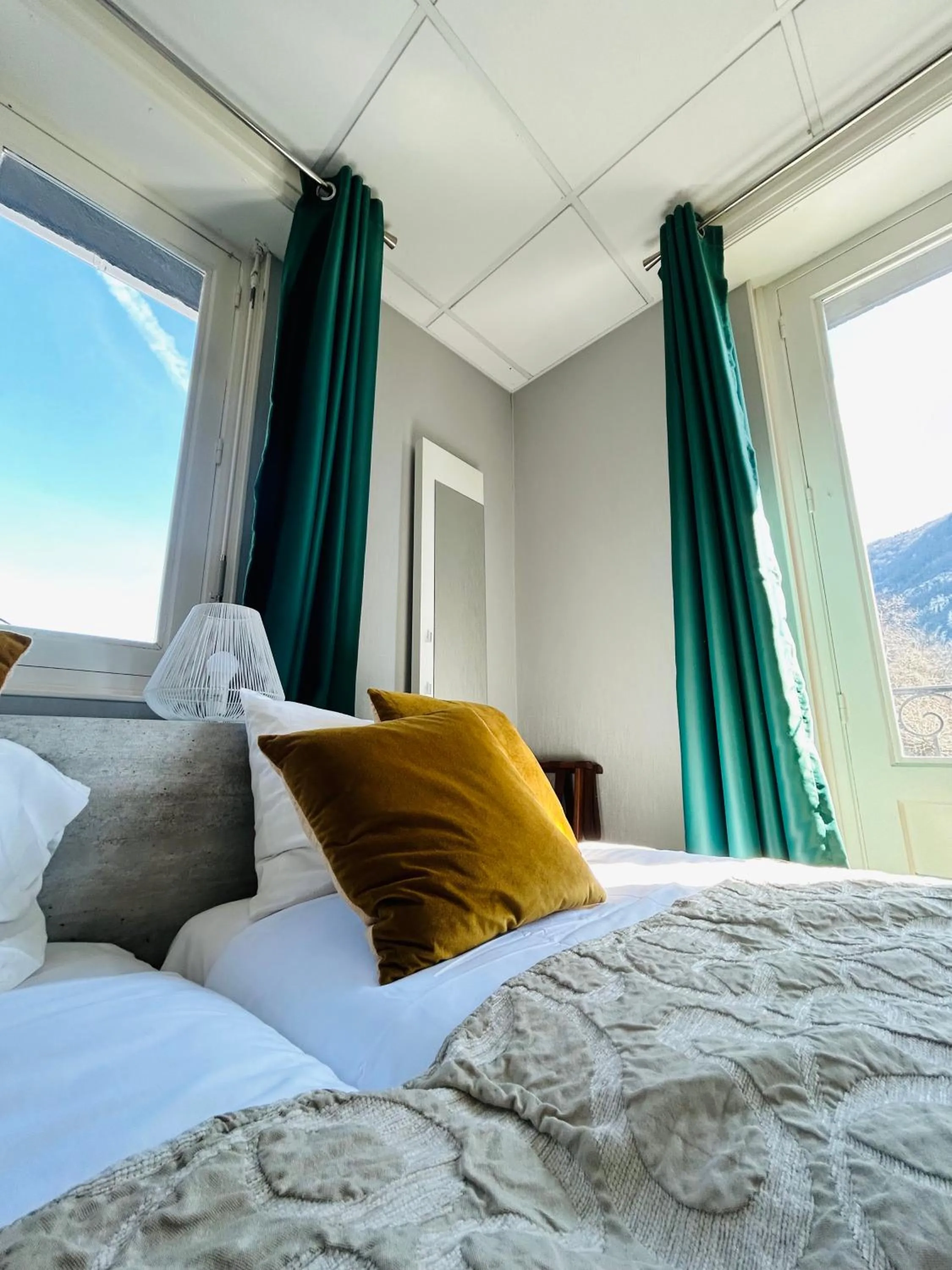 Natural landscape, Bed in Logis Hôtel L'Ayguelade
