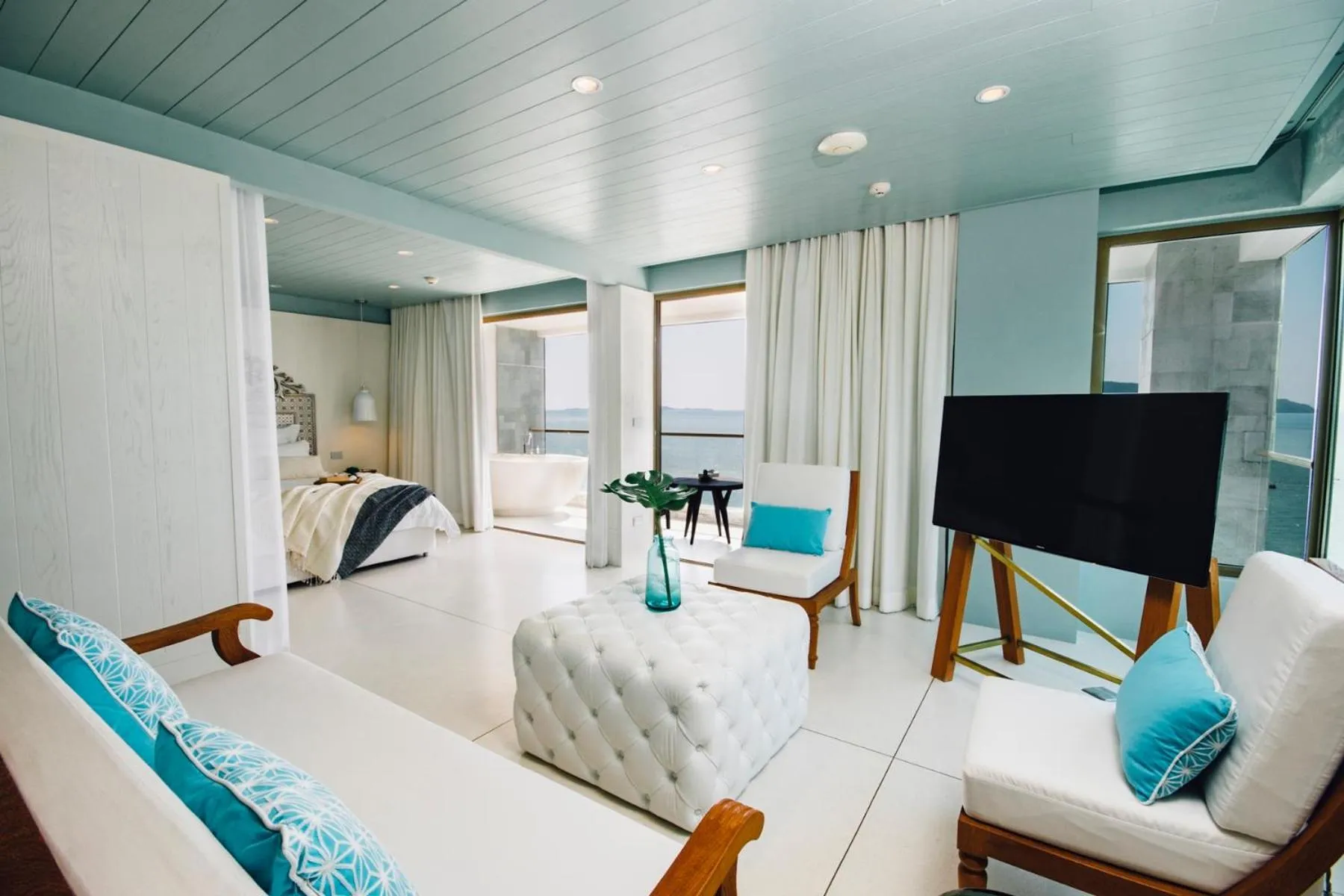 Living room, Bed in The Beach Samui