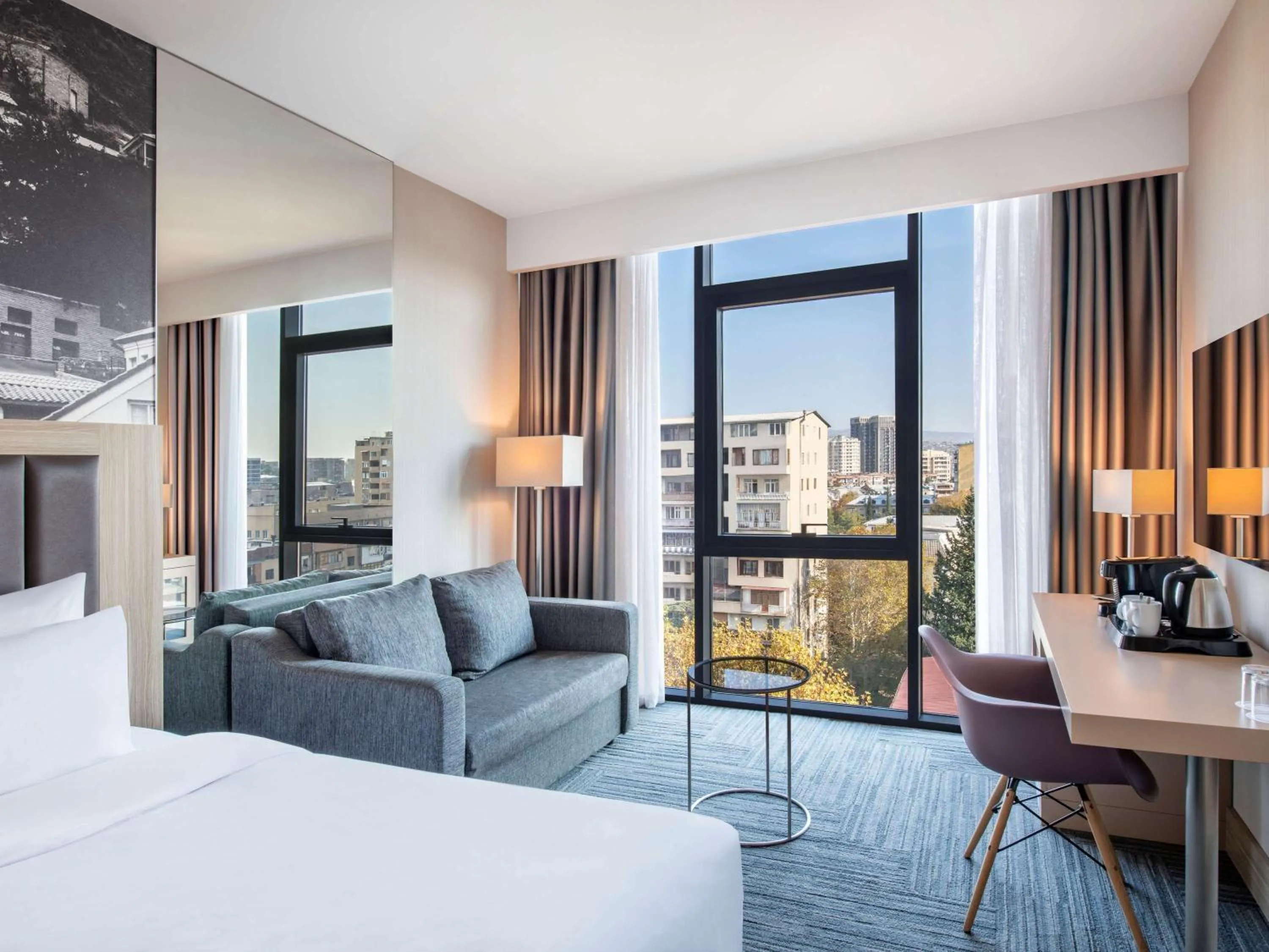 View (from property/room), Bed in Ramada Encore Tbilisi