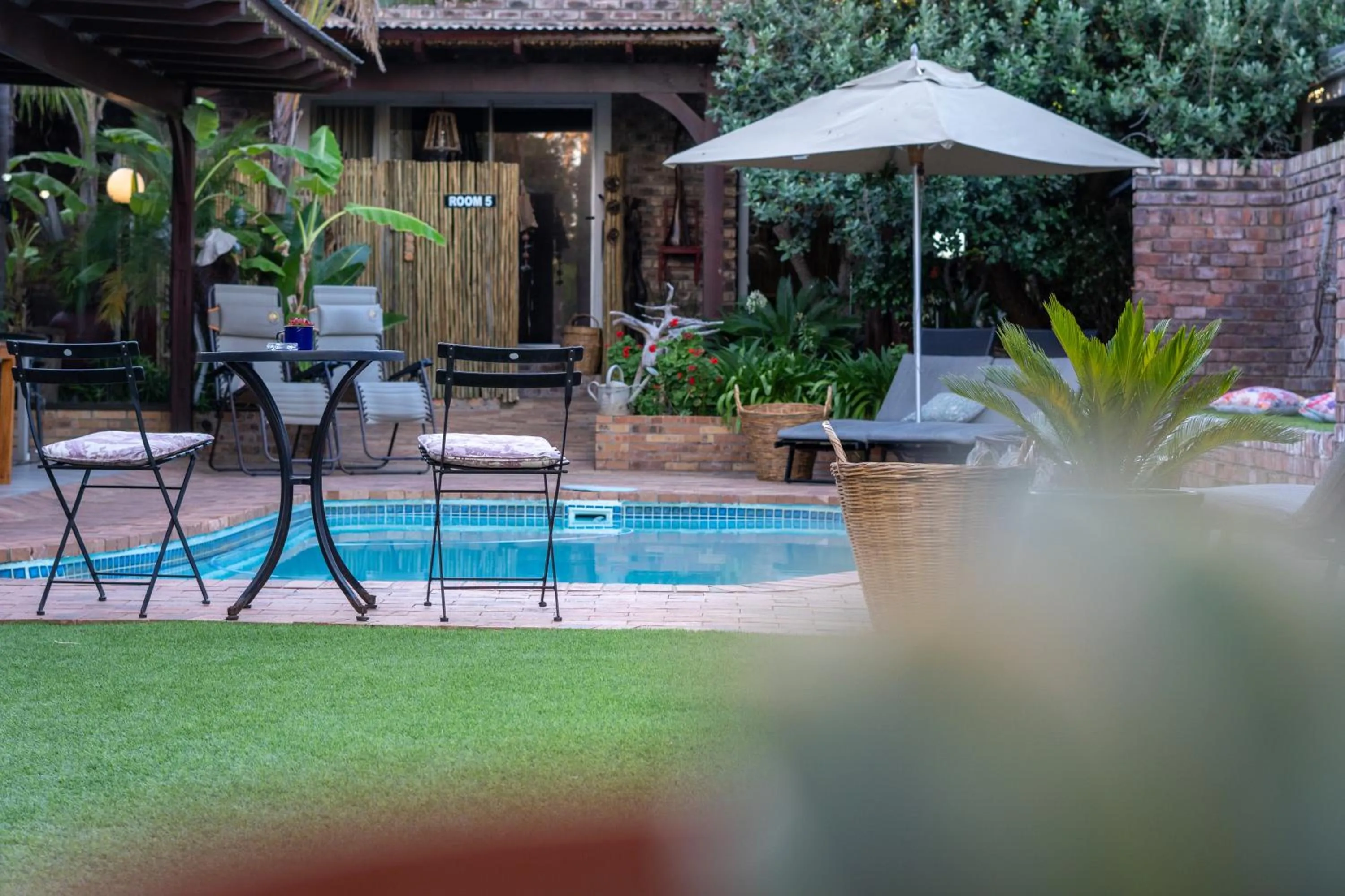Pool view in Earthbound Guest House