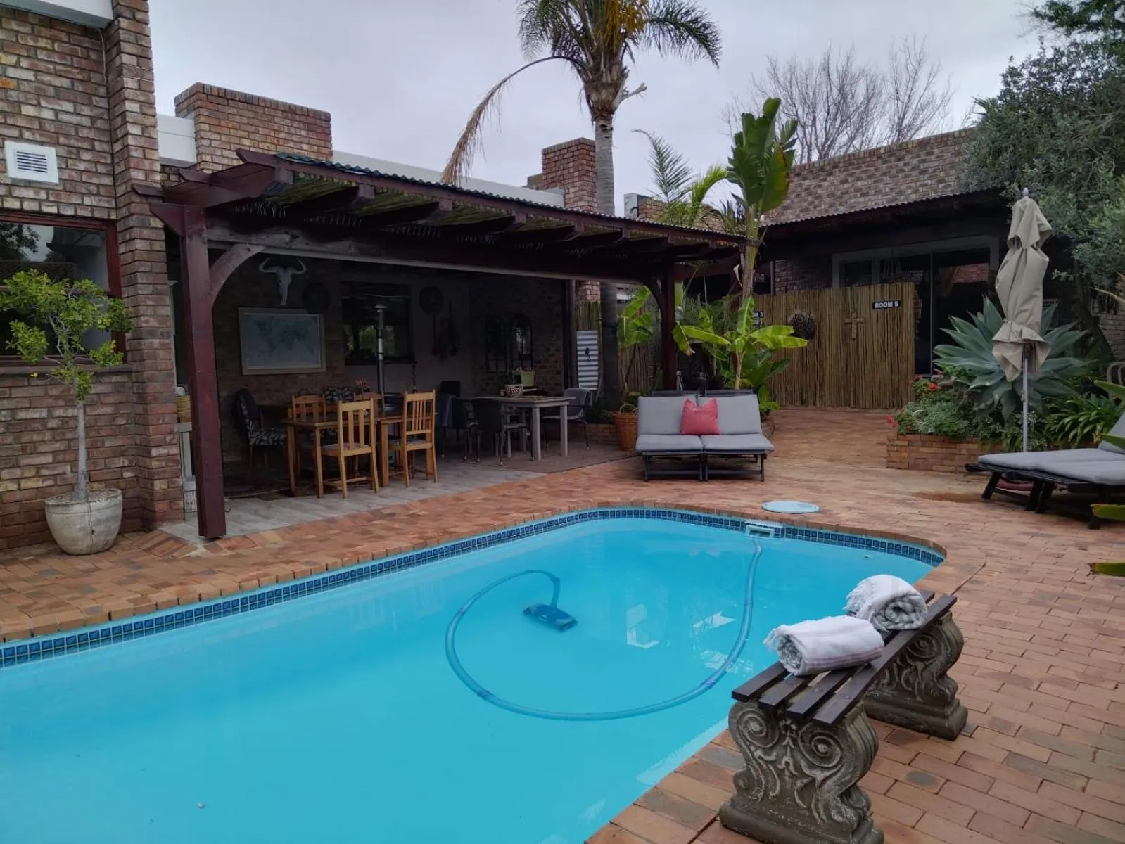 Pool view in Earthbound Guest House