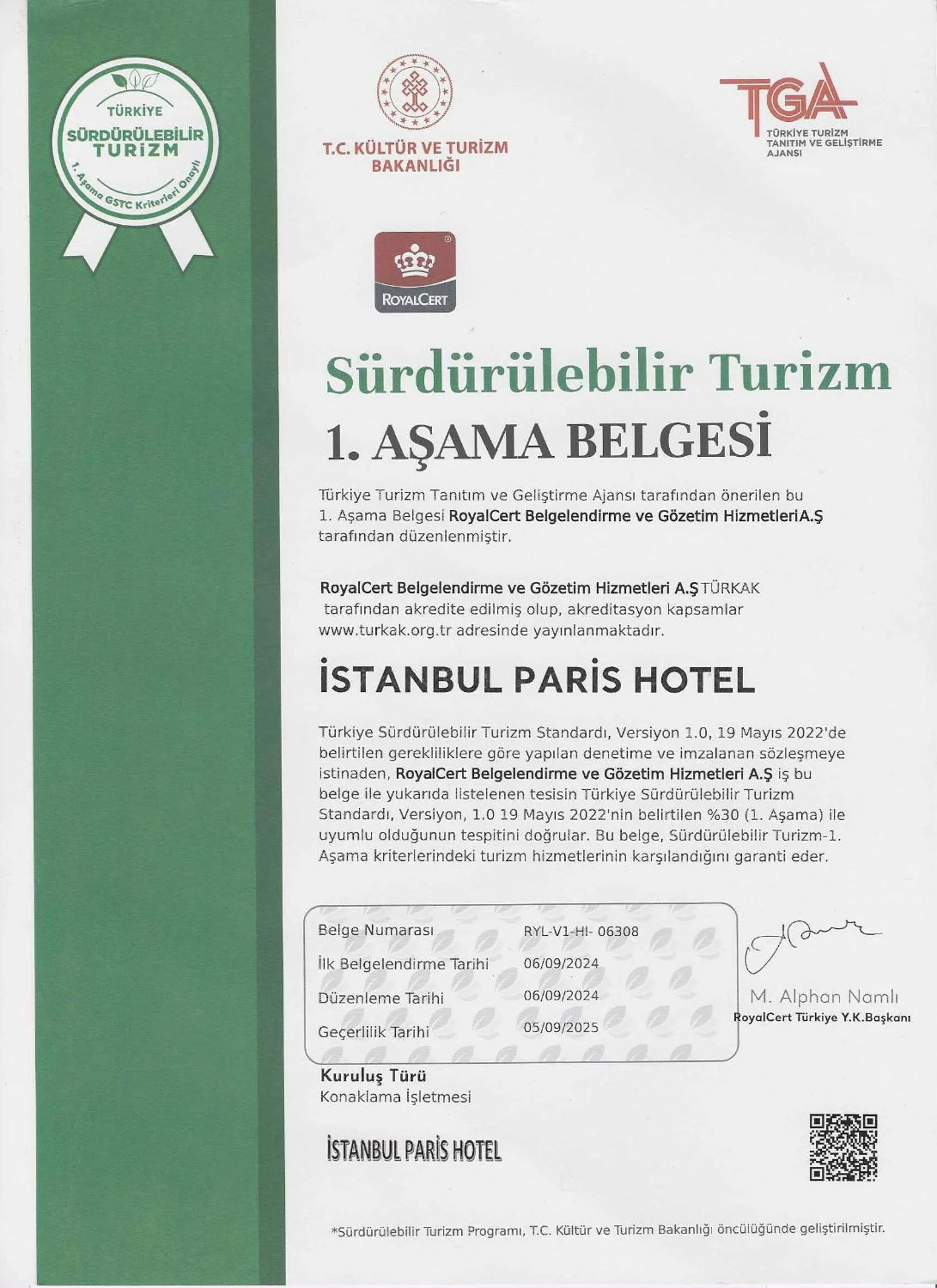 Certificate/Award in Paris Hotel
