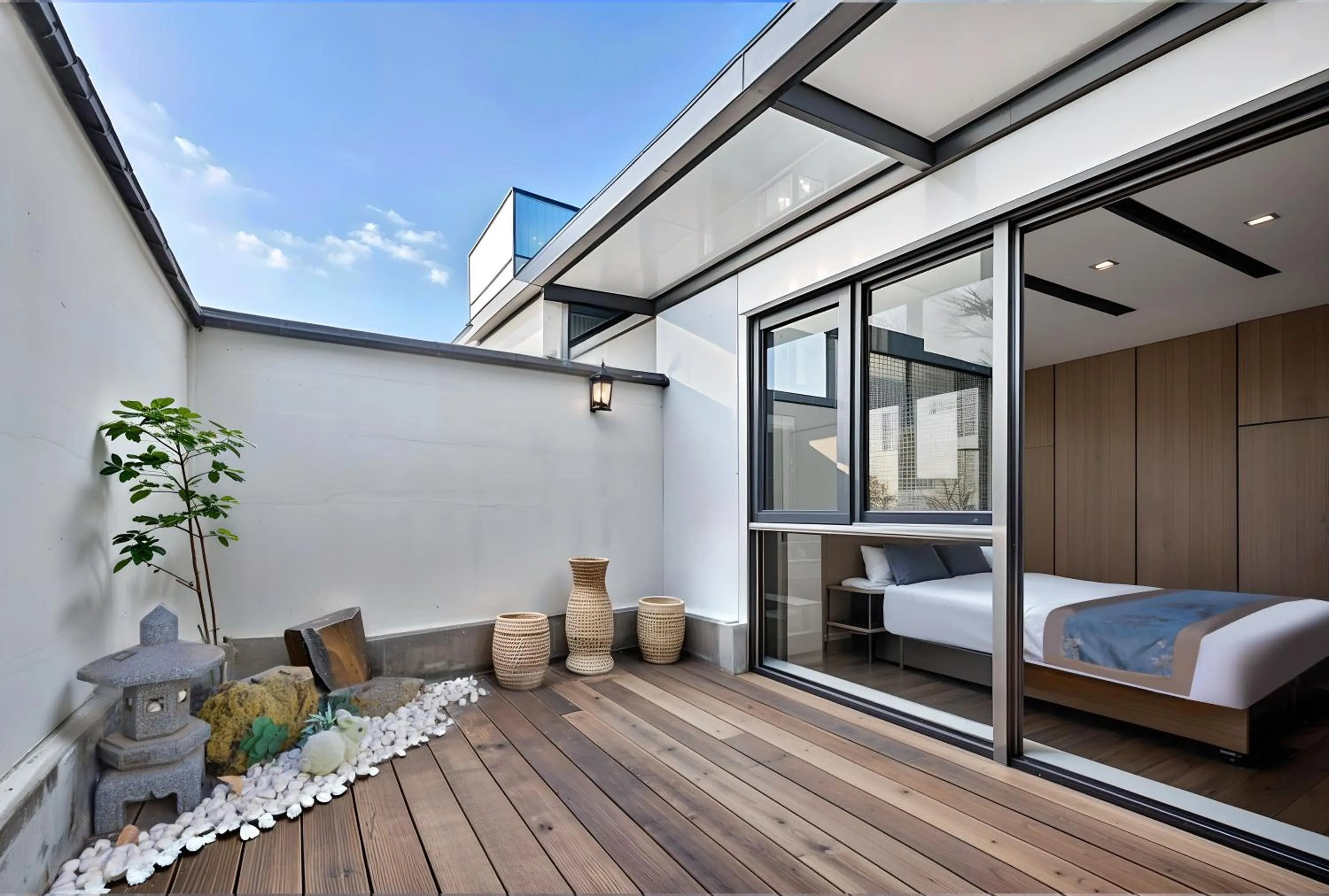 Balcony/Terrace, Bed in Chinese Culture Holiday Hotel 唐府