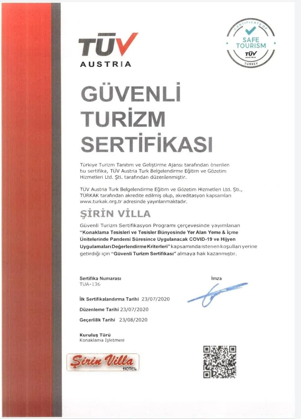 Logo/Certificate/Sign in Sirin Villa