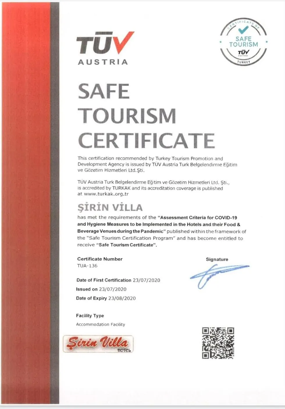 Logo/Certificate/Sign in Sirin Villa