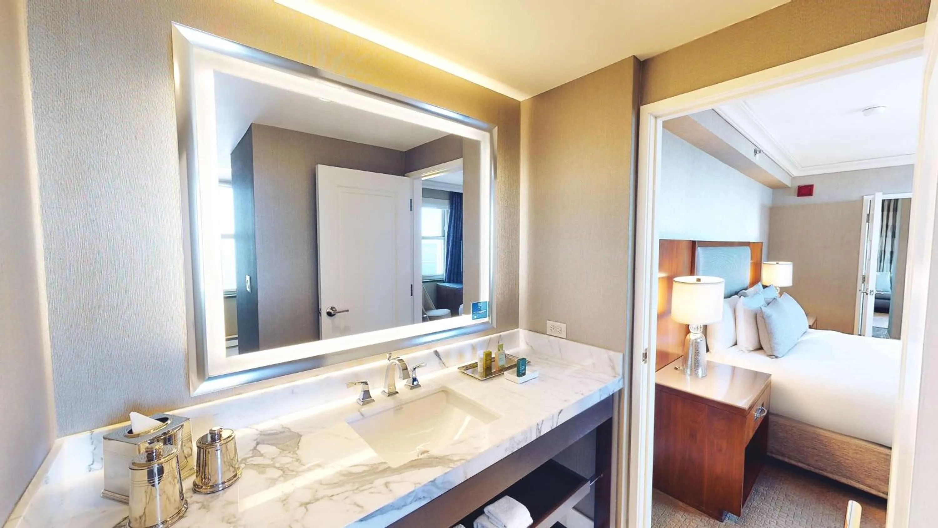 Bathroom, Bed in Hilton Chicago