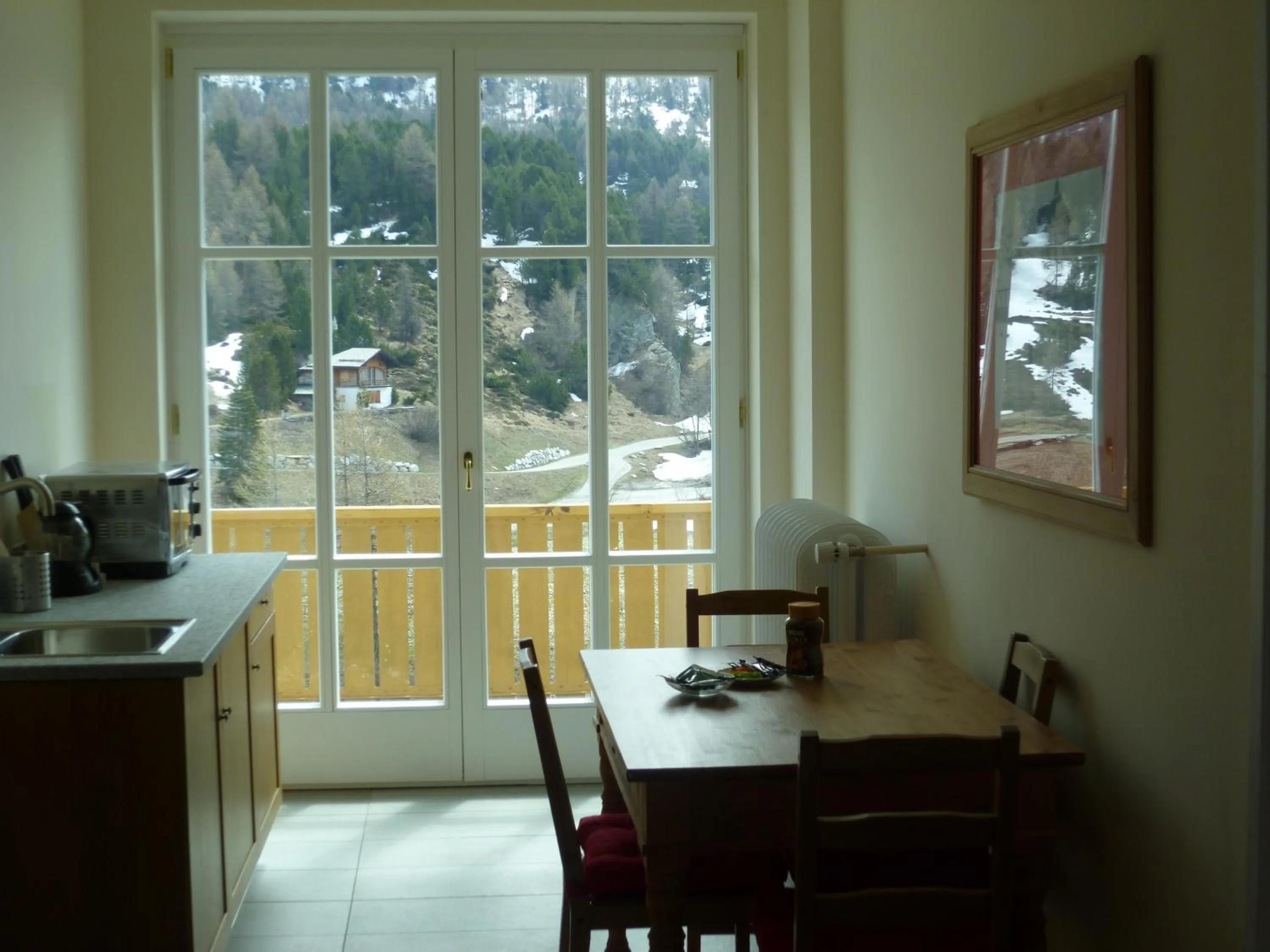 Kitchen or kitchenette in Maloja Palace Suites CO2-Neutral