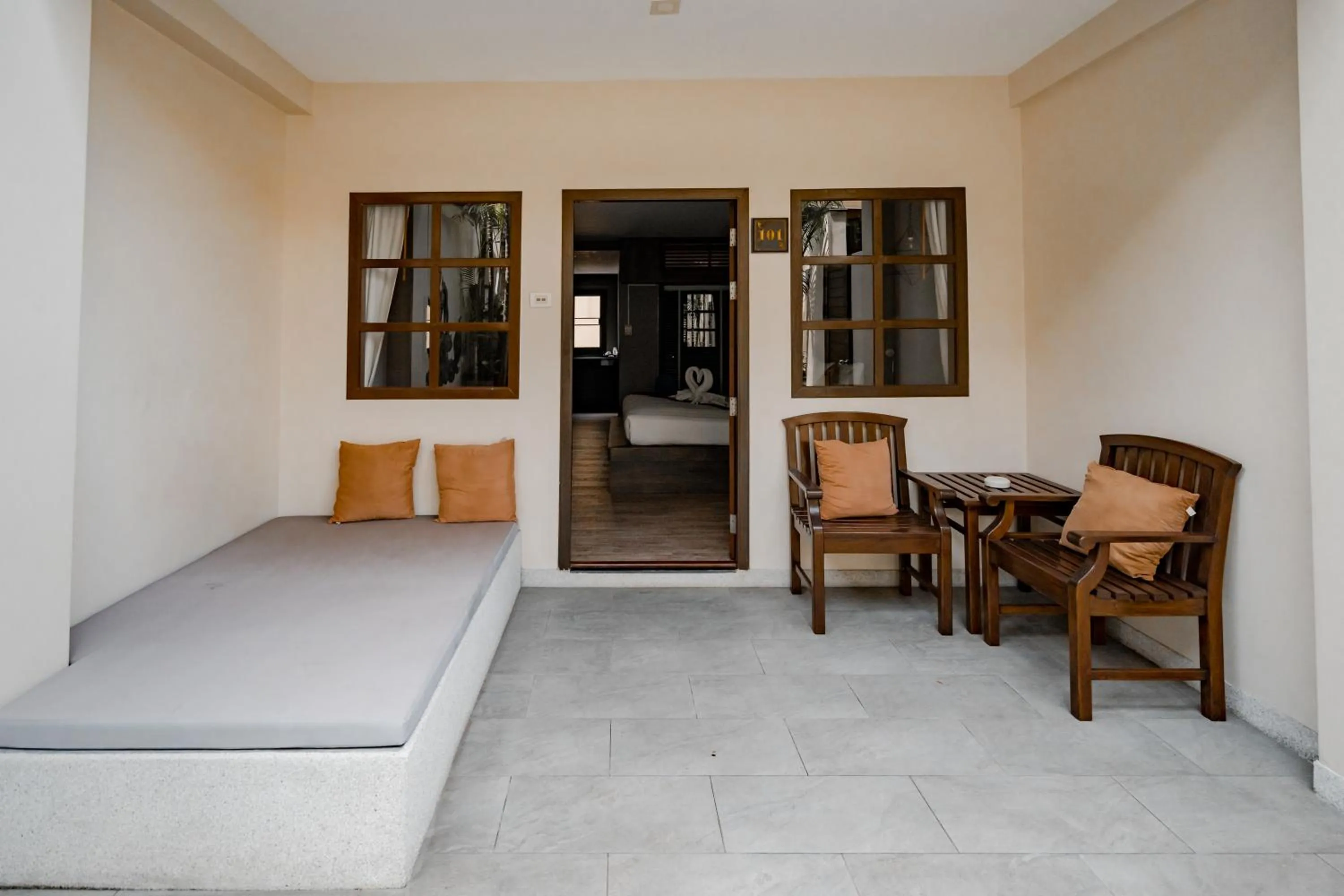 Patio, Bed in Naiya Buree Boutique Resort Nai Harn Beach