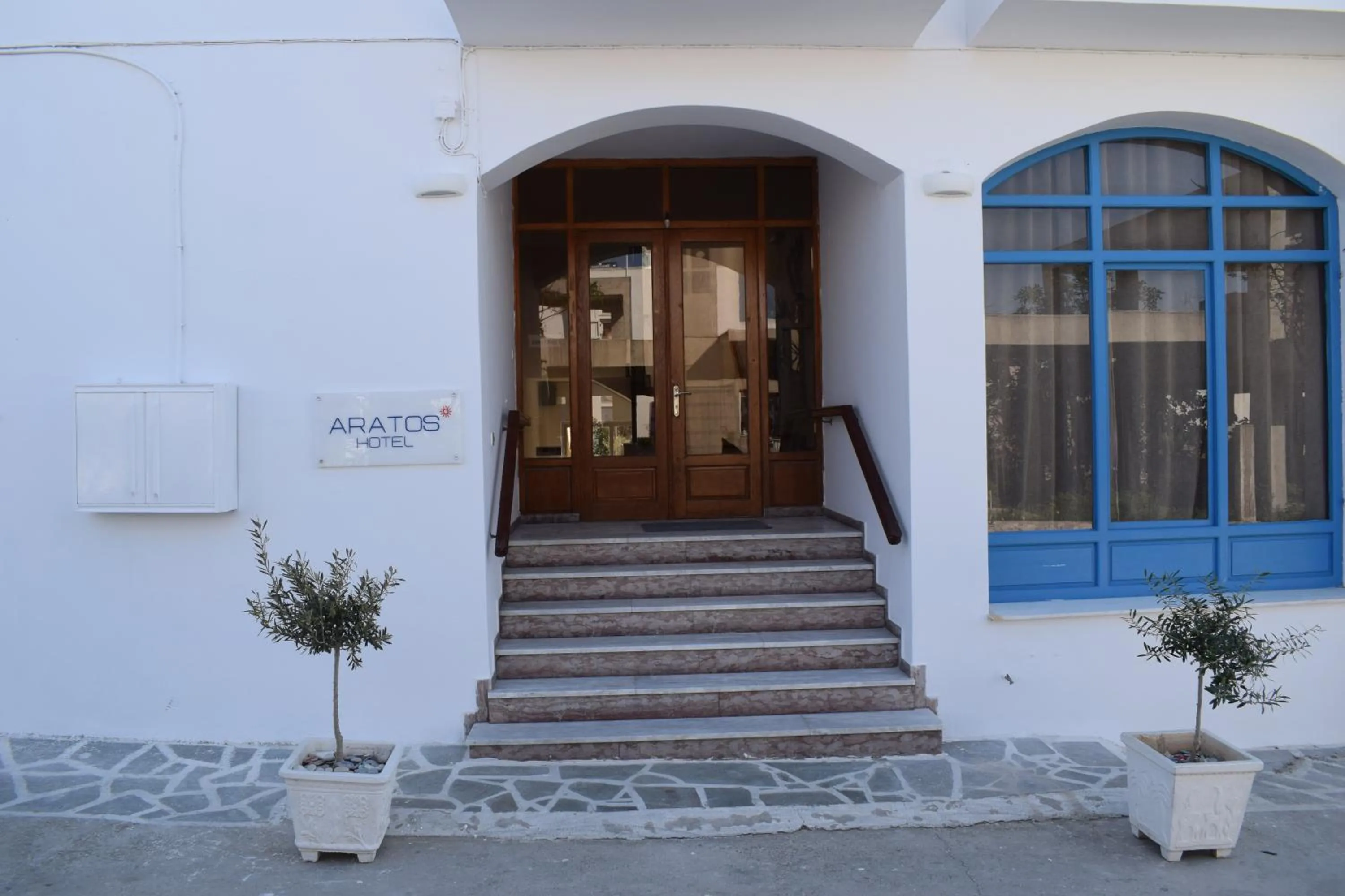 Facade/entrance in Aratos Hotel