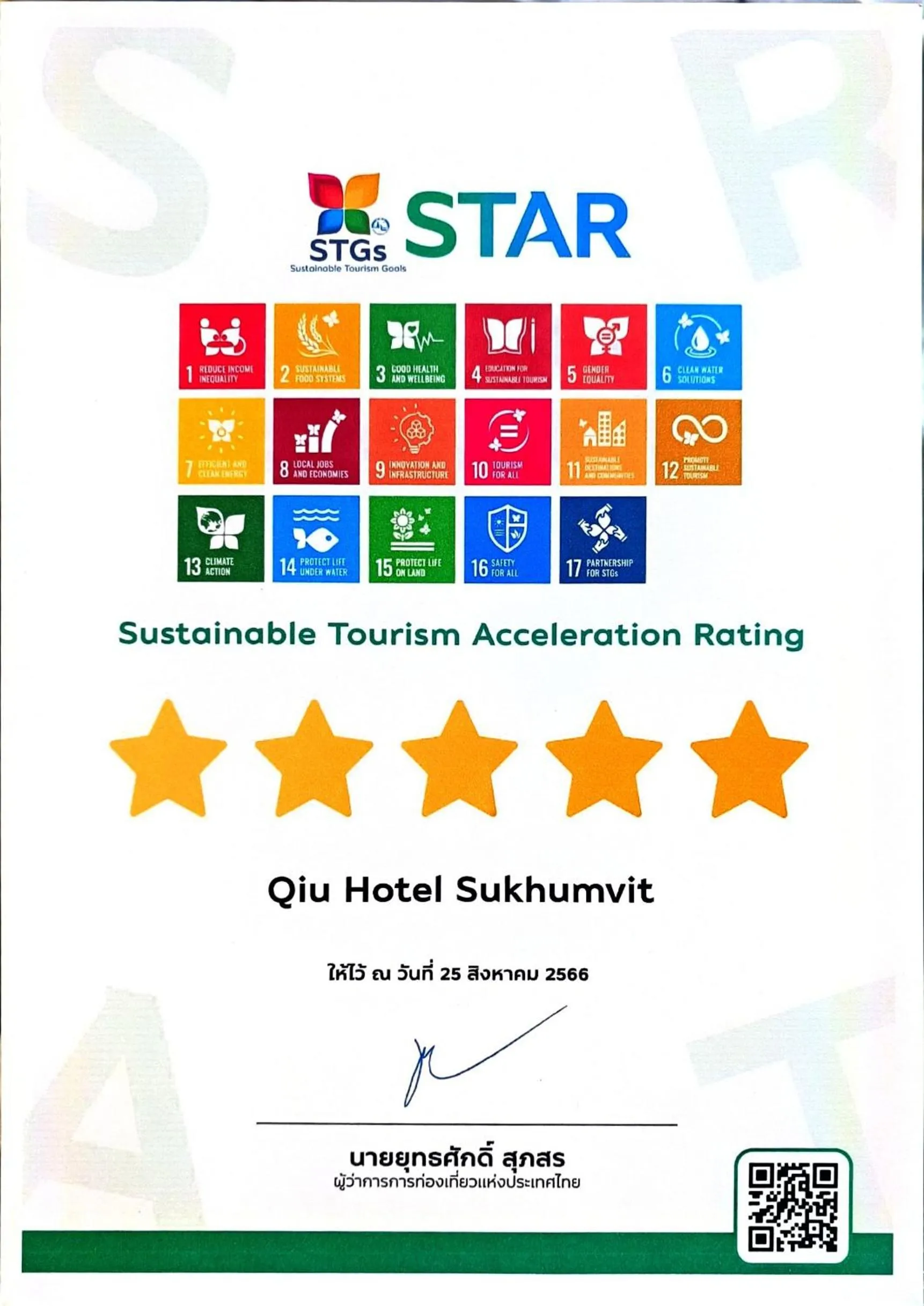 Certificate/Award in Qiu Hotel Sukhumvit - BTS On Nut Station