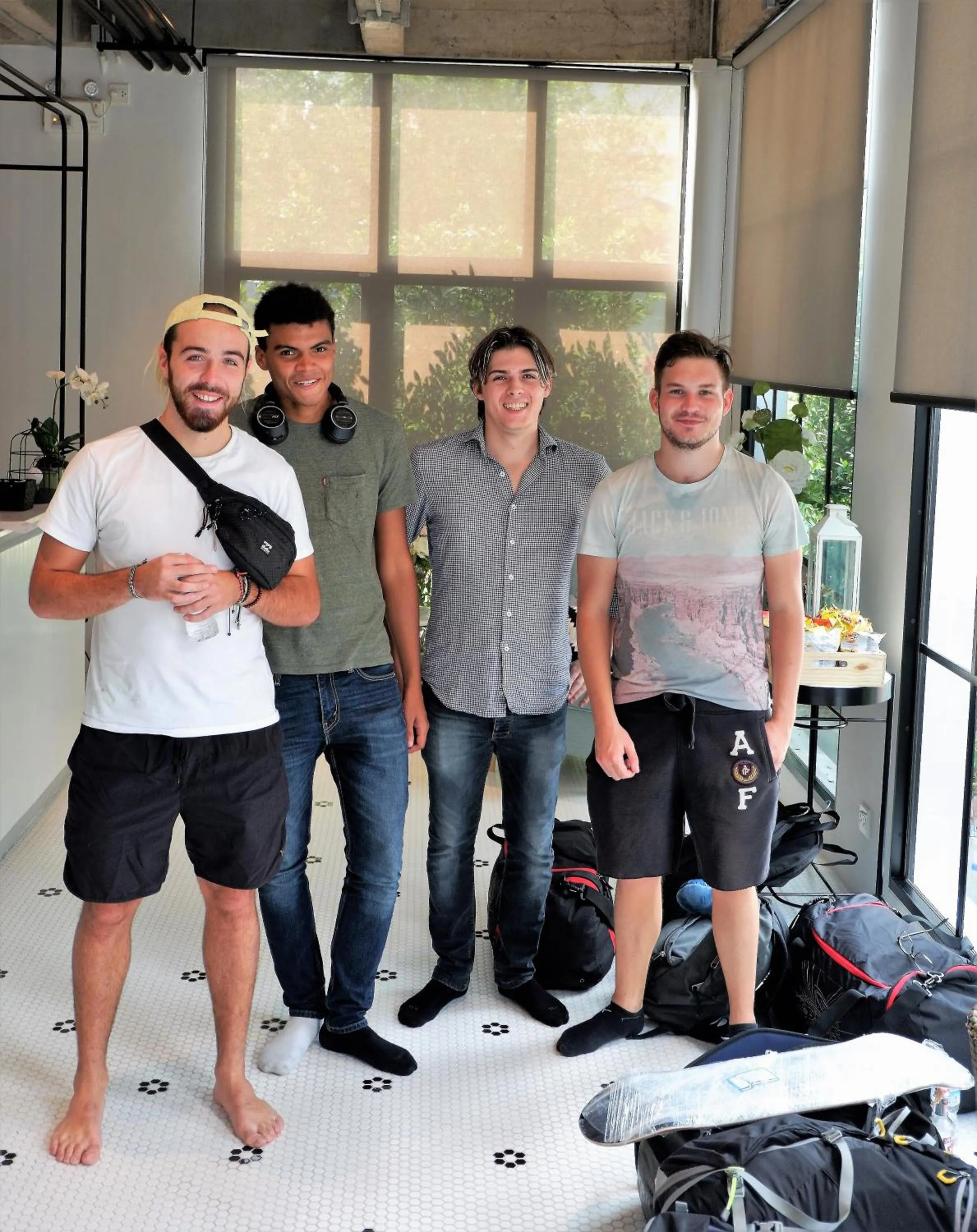 group of guests in Bedspread Hostel