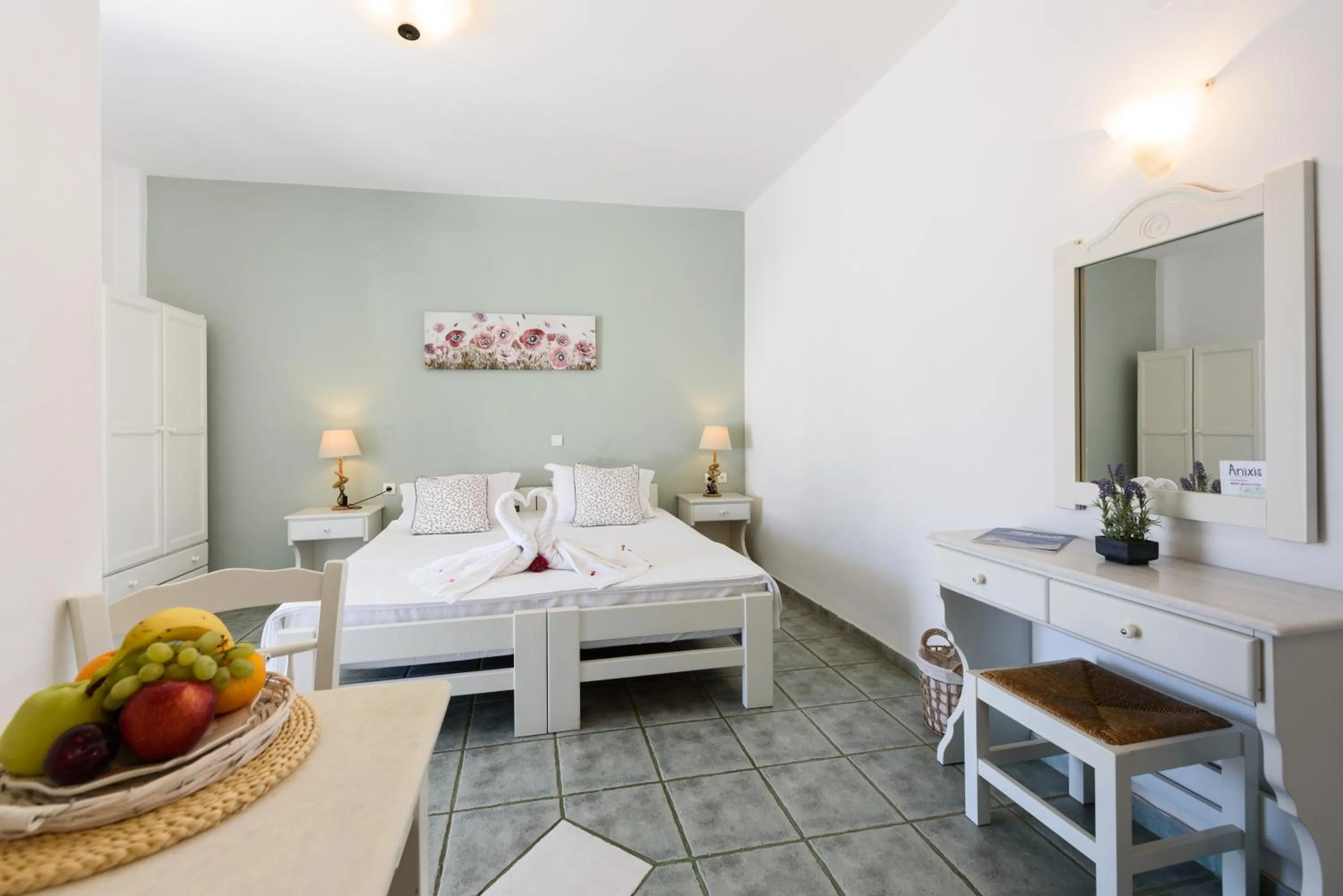 Bed in Anixis Studios Aliki Paros